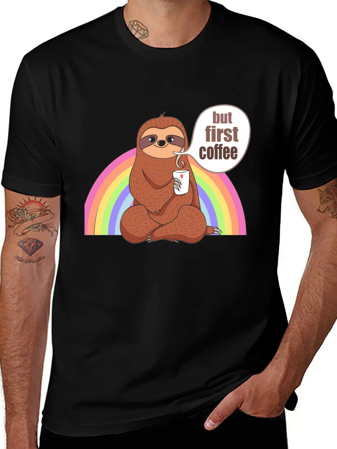 Variant 25 of Sloth But First Coffee Black T-Shirt
