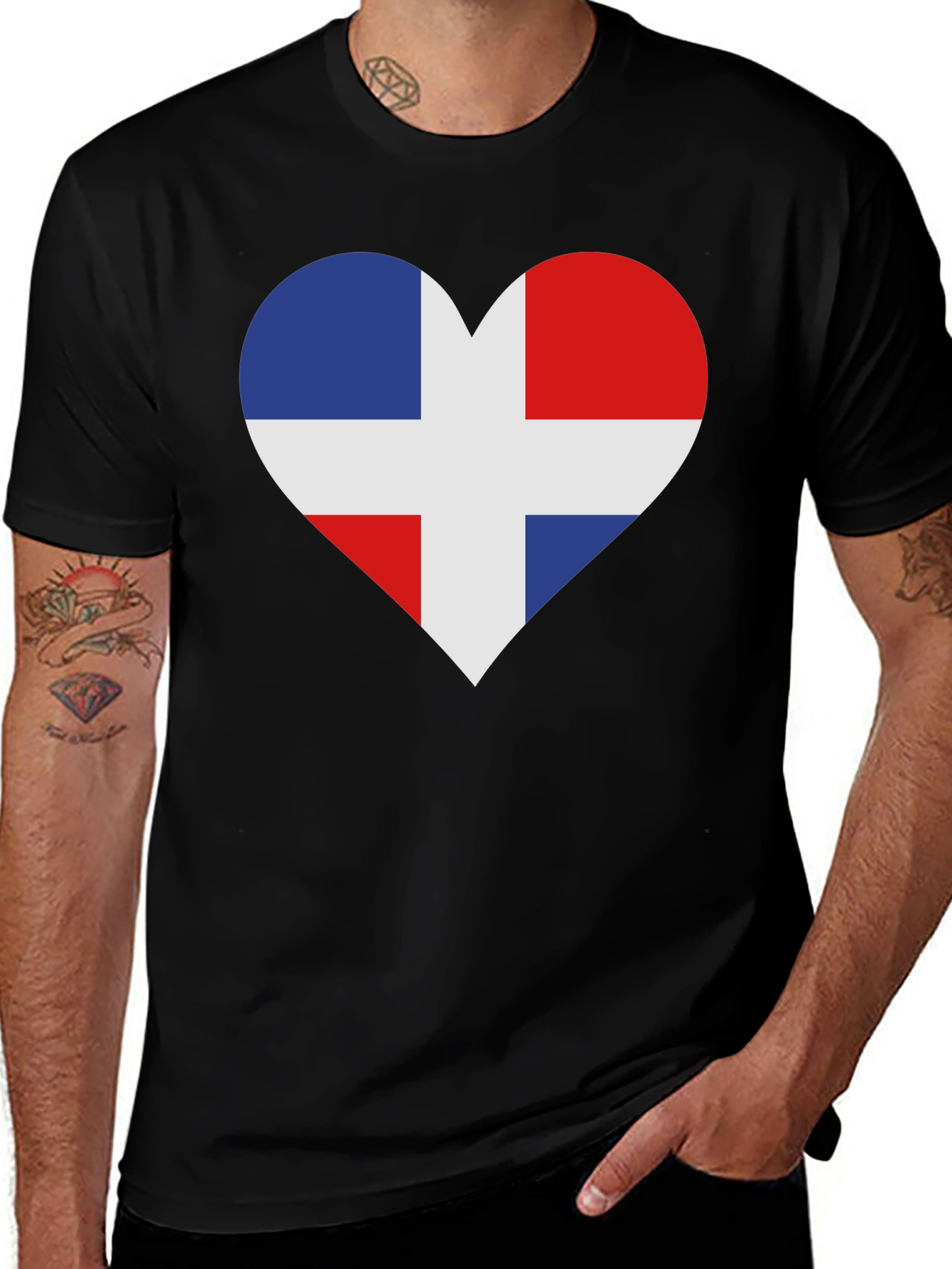 Dominican Republic Flag Heart T-Shirt - Black