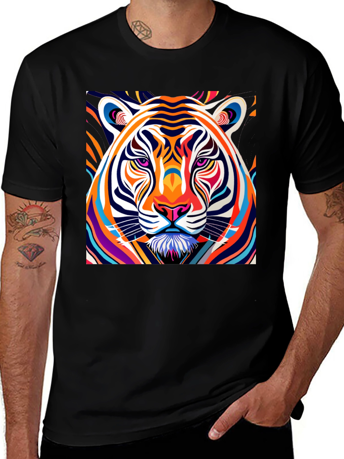 Variant 30 of Vibrant Tiger Graphic Tee - Bold Colorful Design