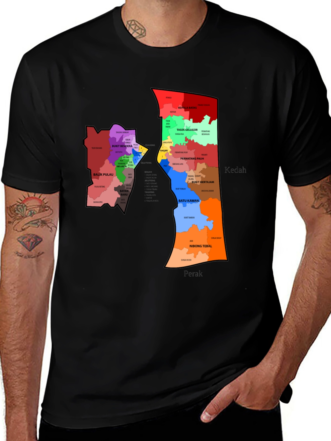 Malaysia Map T-Shirt - States of Kedah & Perak Graphic Tee