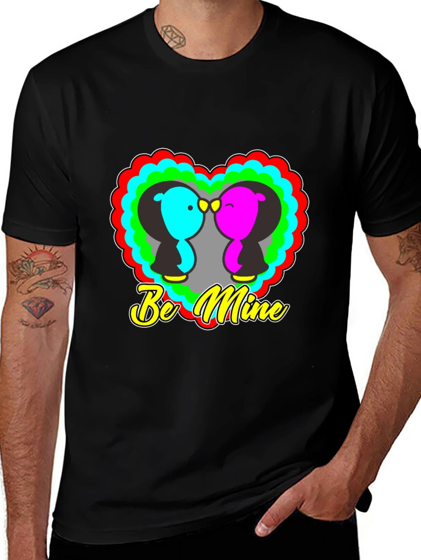 Variant 21 of Be Mine Penguin Heart Graphic T-Shirt - Black