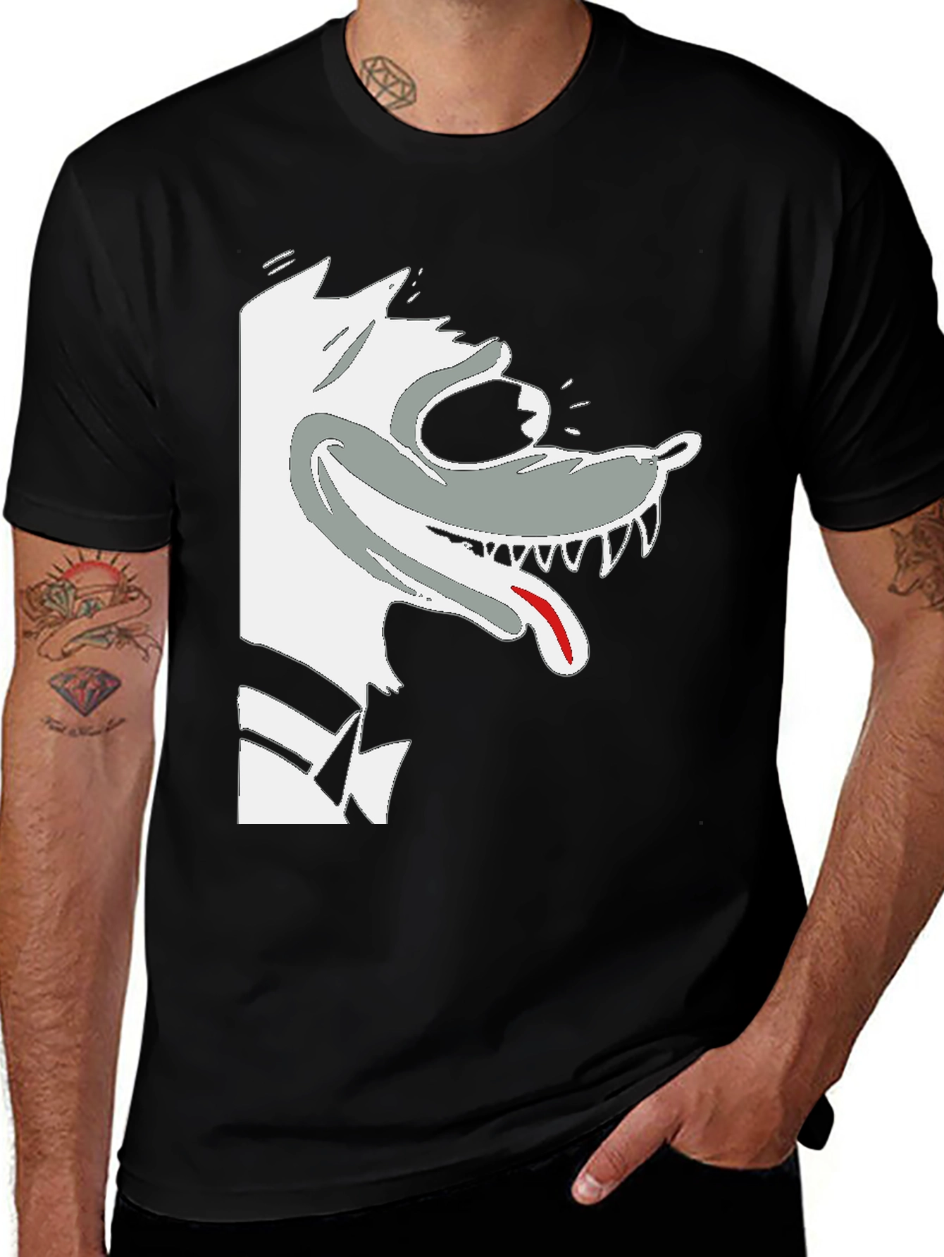 Variant 4 of Cartoon Wolf Graphic Black T-Shirt