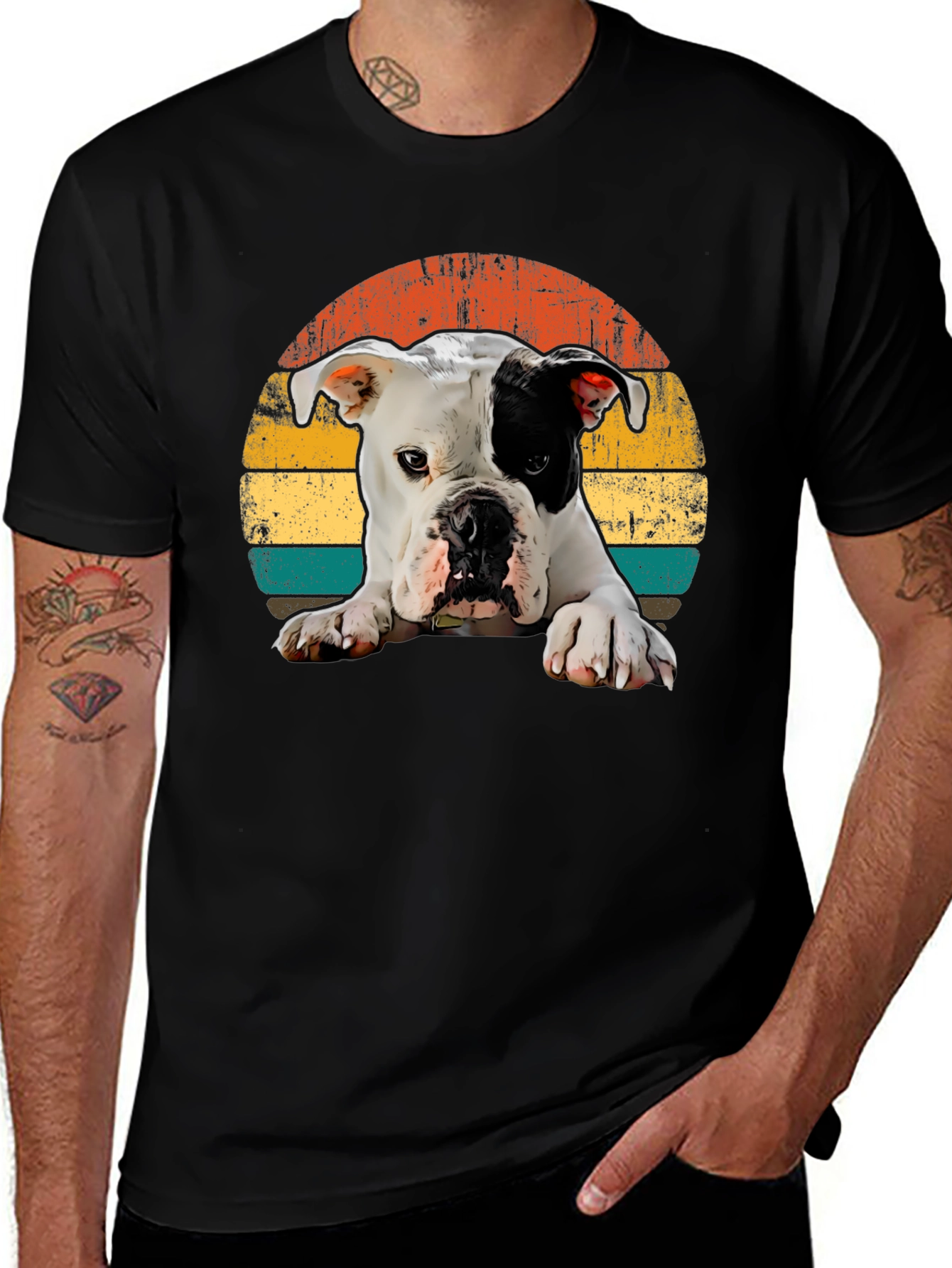 Variant 30 of Dog Graphic Tee - Retro Sunset Style