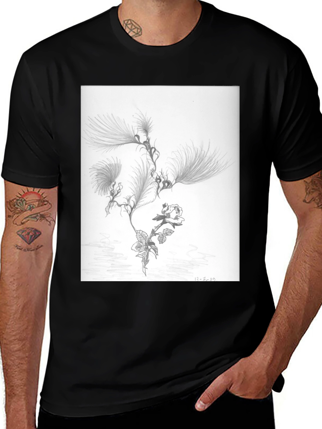 Variant 19 of Botanical Sketch Graphic Tee - Black Cotton