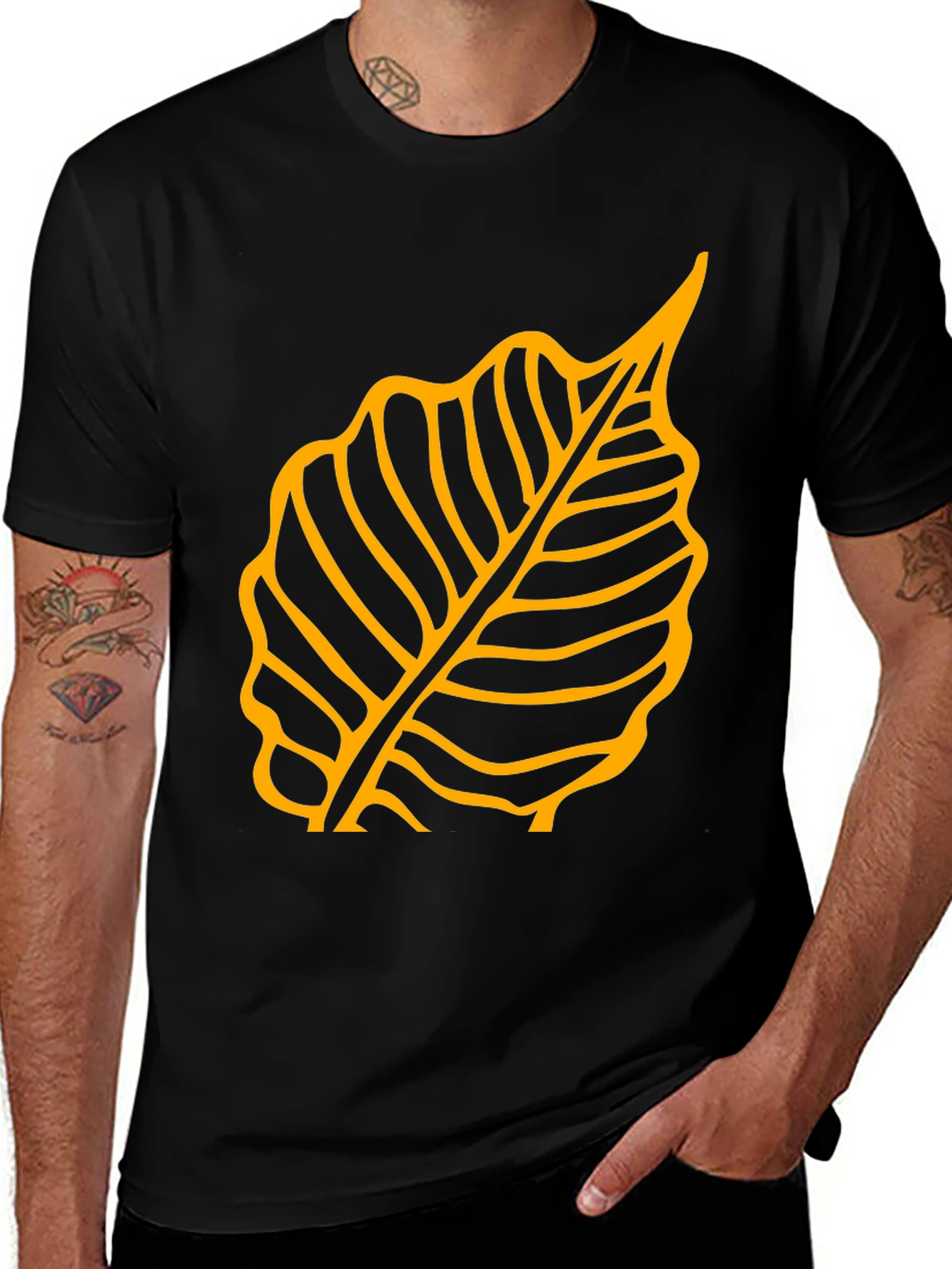 Variant 10 of Black T-Shirt with Golden Leaf Design