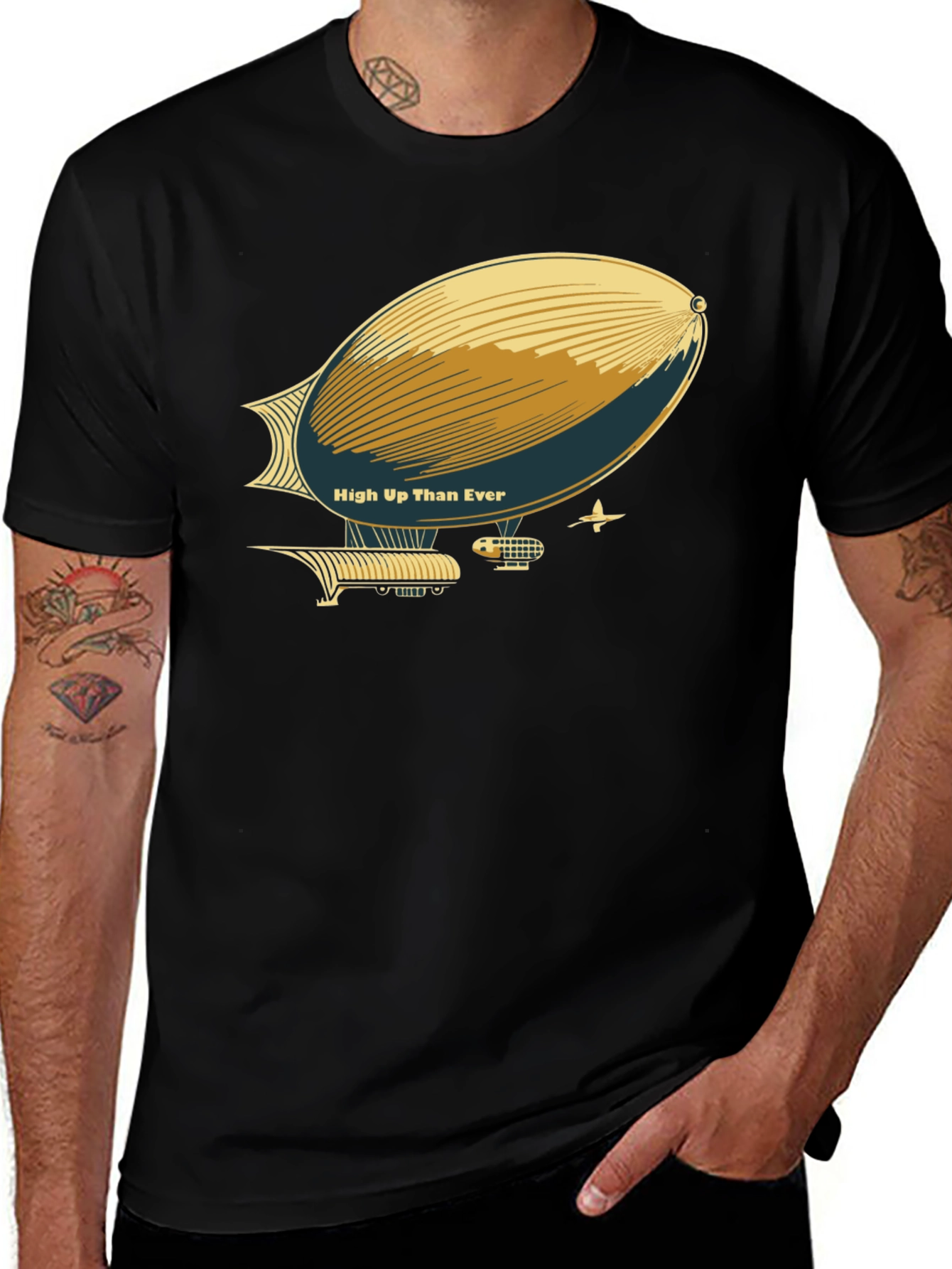 Variant 26 of Vintage Airship T-Shirt - "High Up Than Ever" Black Cotton Tee