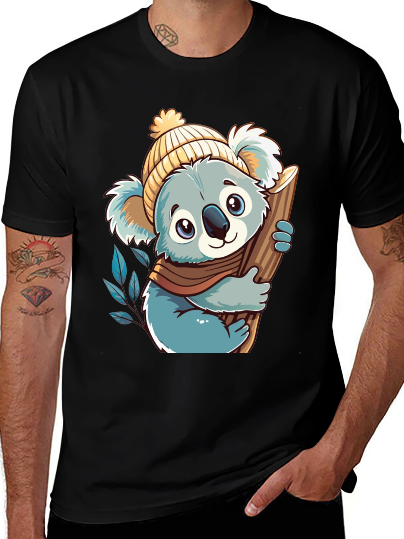 Variant 11 of Koala Bear Graphic Tee - Black Cotton Shirt