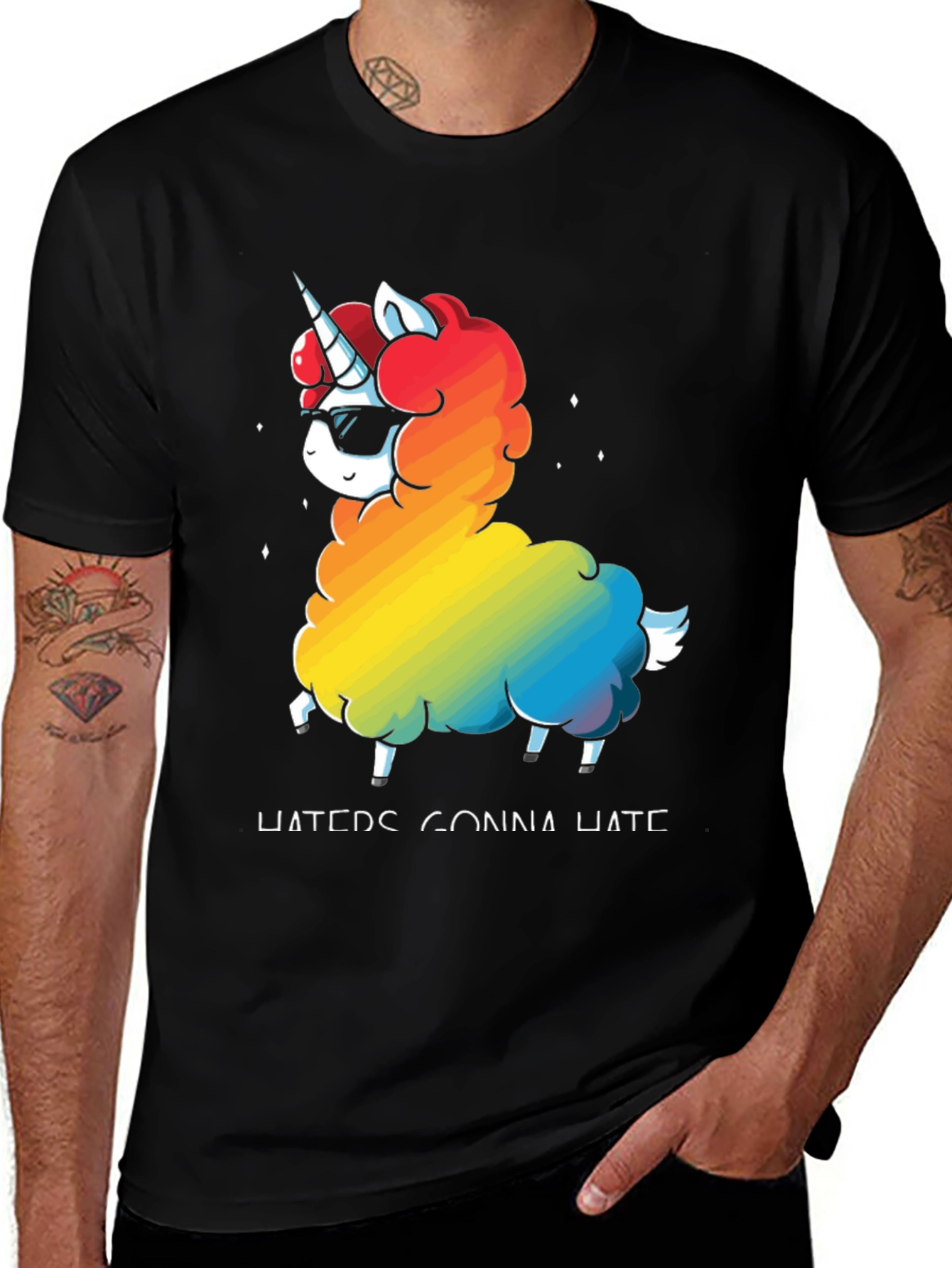 Variant 10 of Unicorn Llama Rainbow T-Shirt - "Haters Gonna Hate"