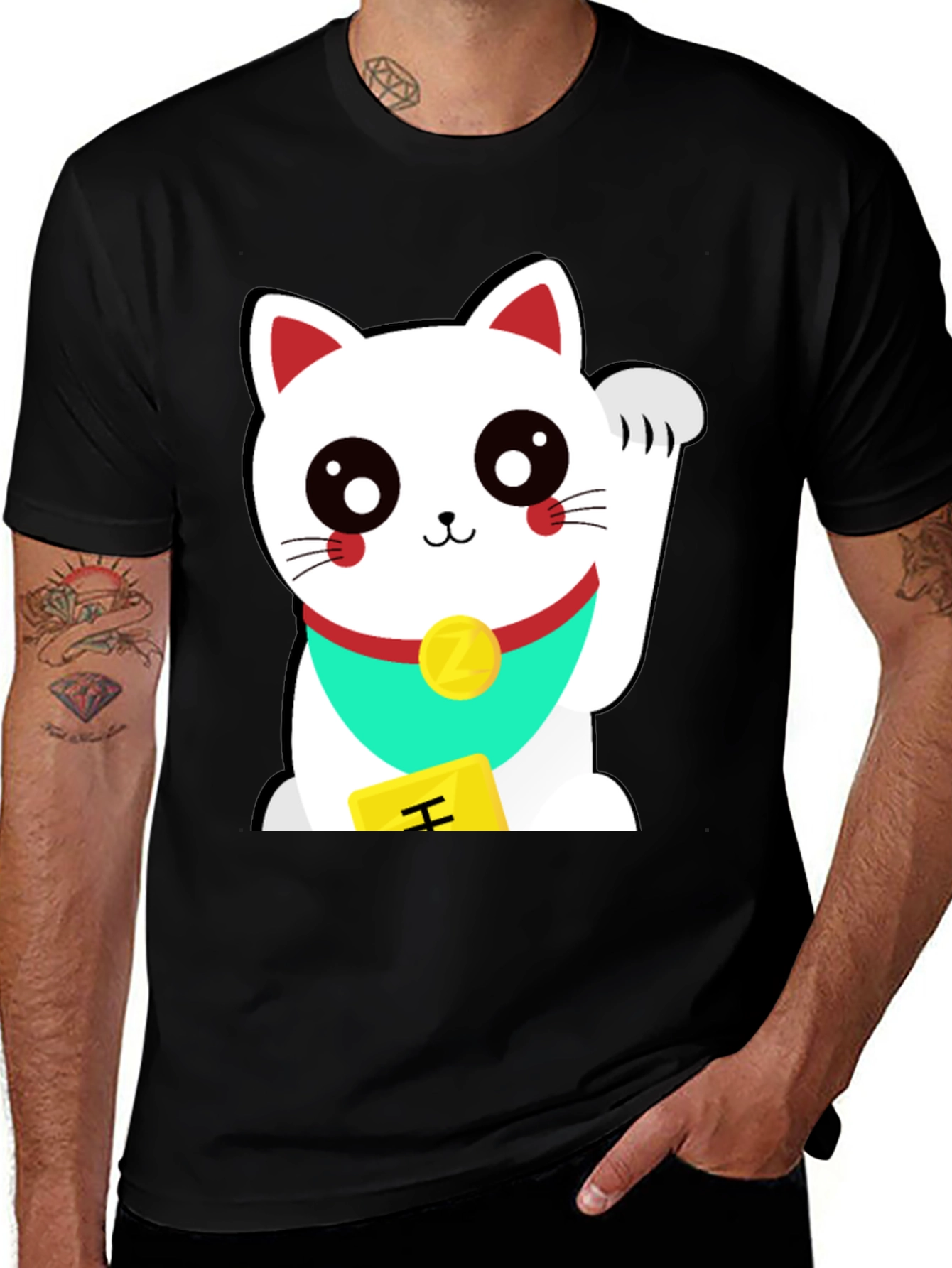 Lucky Cat Graphic Tee - Unisex Black T-Shirt
