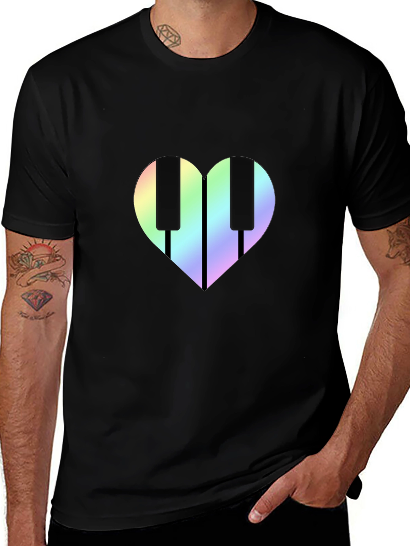 Variant 24 of Piano Keys Heart Graphic Tee - Black Cotton Comfort