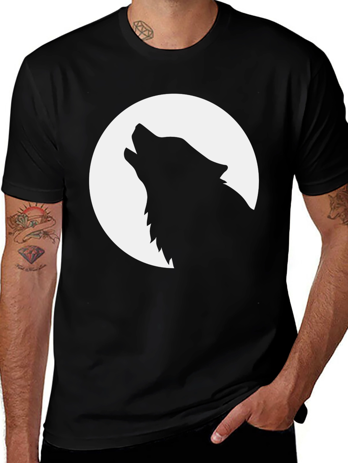 Variant 16 of Wolf Moon Graphic Tee - Black Cotton T-Shirt