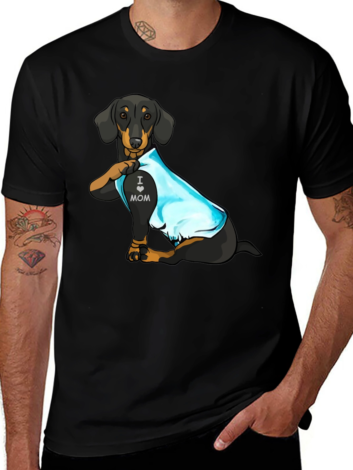 Variant 15 of Dachshund I Love Mom Tattoo Graphic T-Shirt