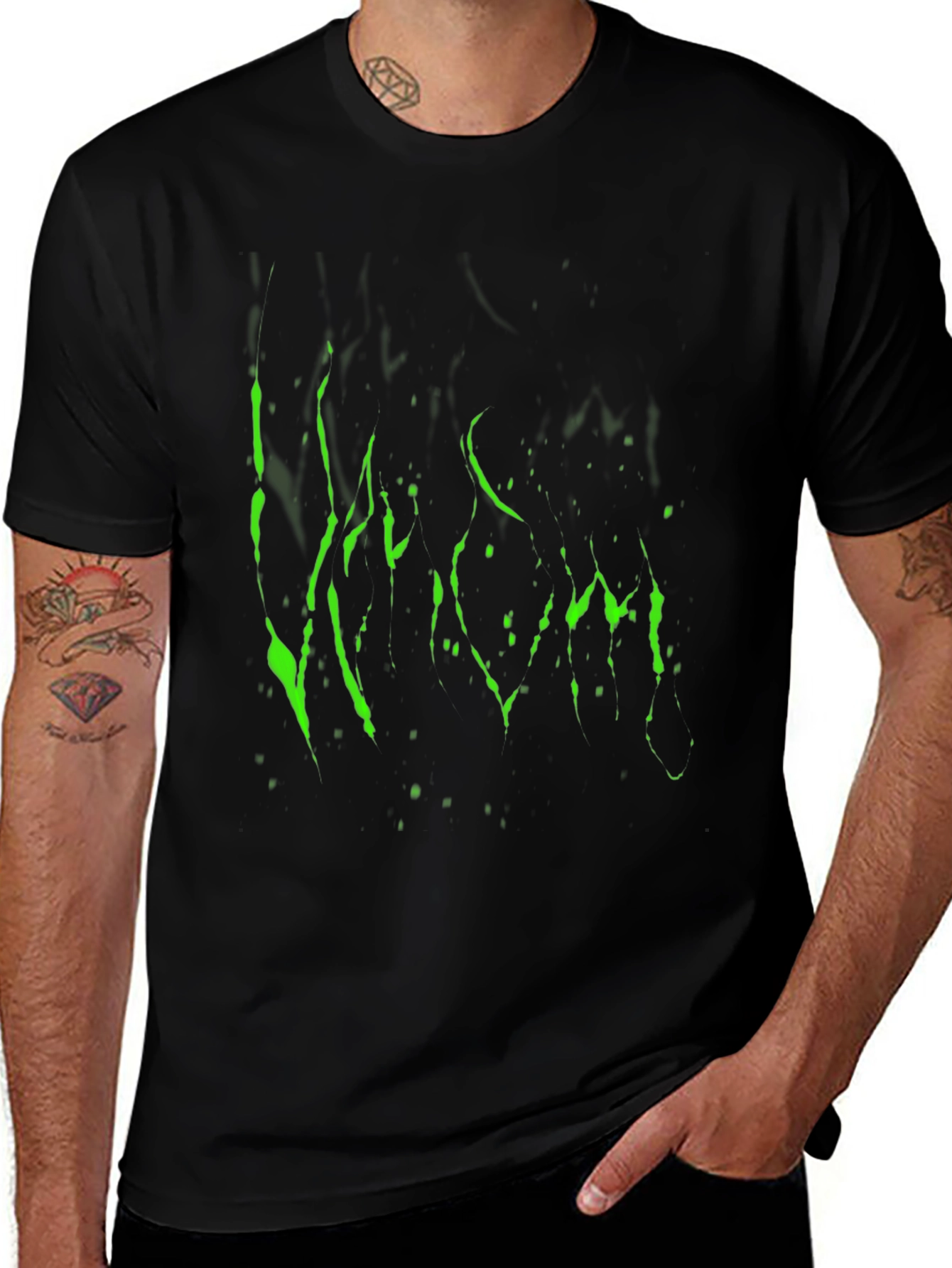 Variant 3 of Men's Black T-Shirt with Green Graphic Print