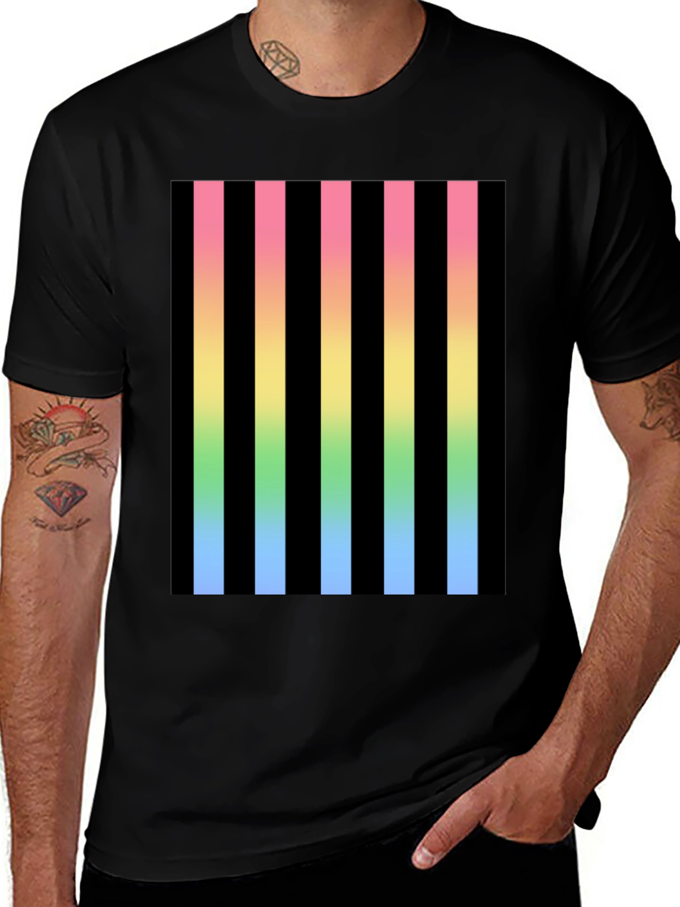Variant 6 of Retro Vertical Striped Graphic Tee