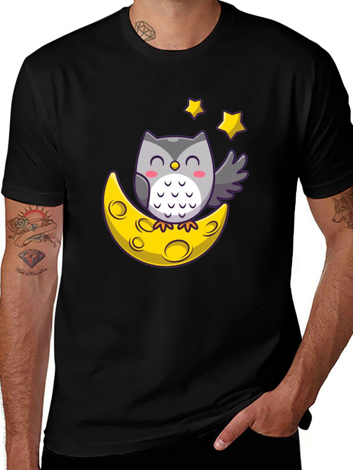 Variant 4 of Cute Owl on Moon Graphic Tee