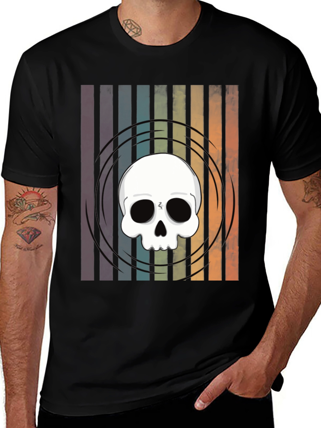 Variant 22 of Striped Skull Graphic Tee - Retro Style
