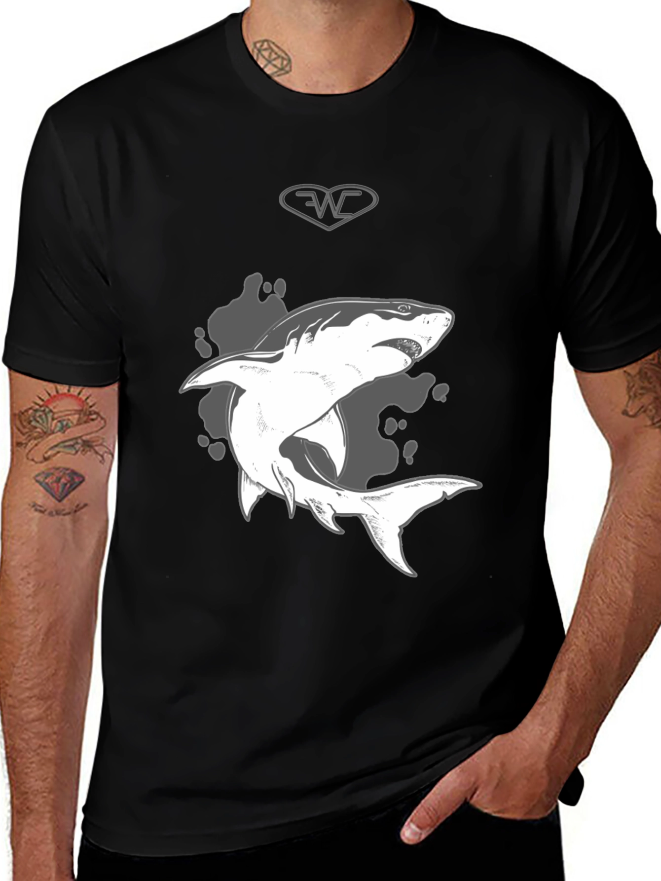 Variant 23 of Shark Graphic Print Black T-Shirt - Mens Casual Style