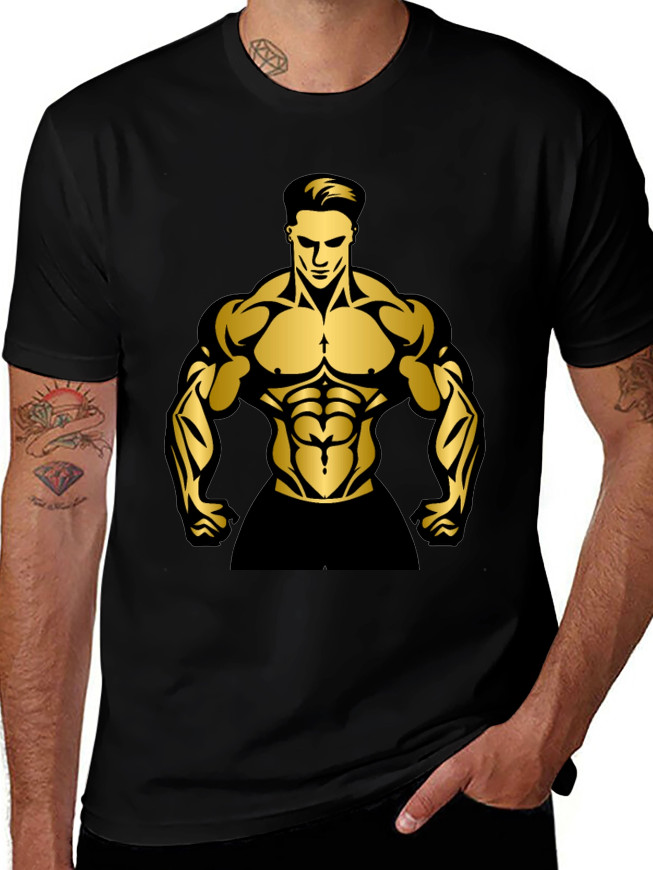 Variant 6 of Muscle Man Graphic Print Black T-Shirt