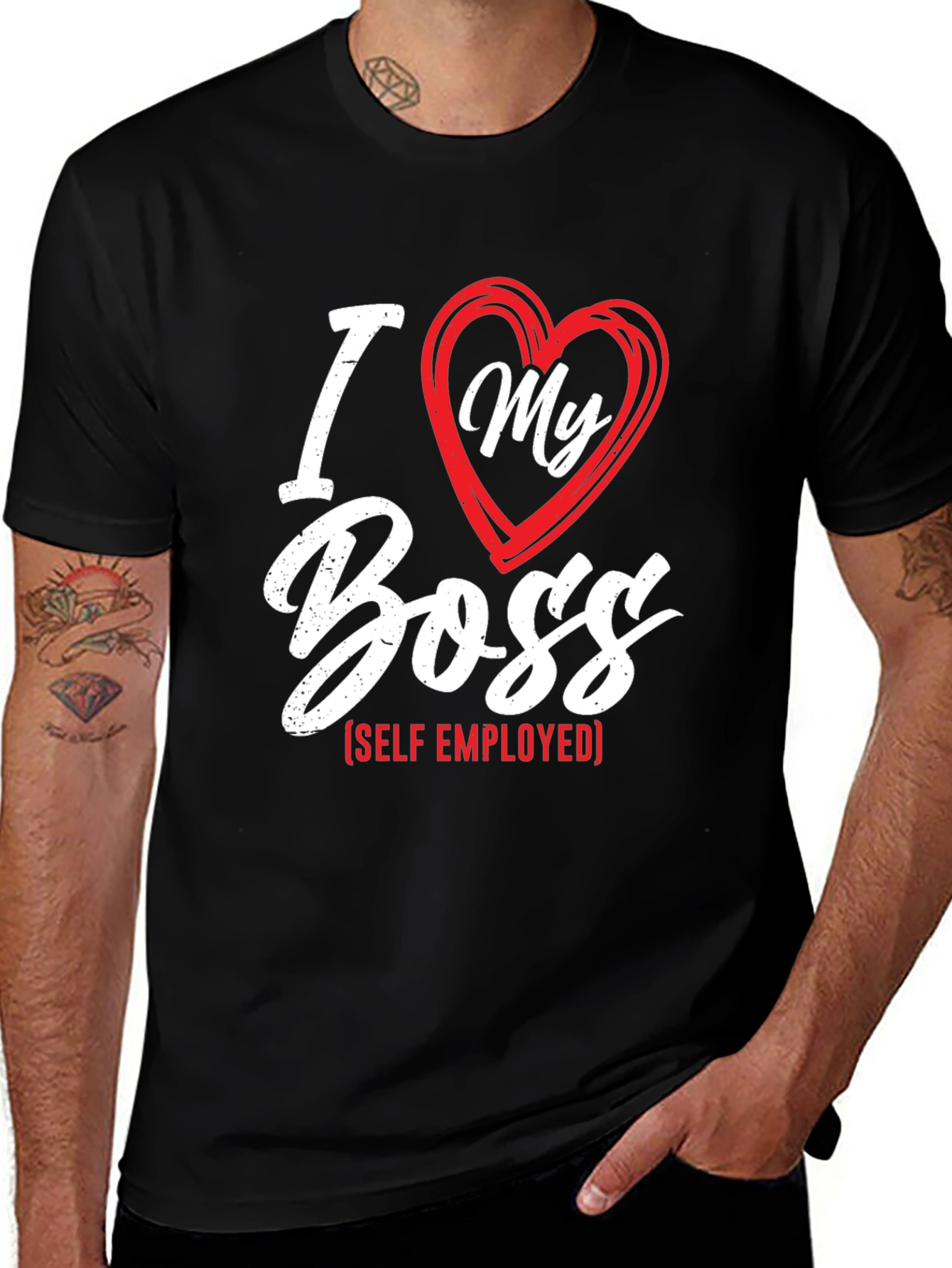 Variant 6 of I Love My Boss - Self Employed Black T-Shirt