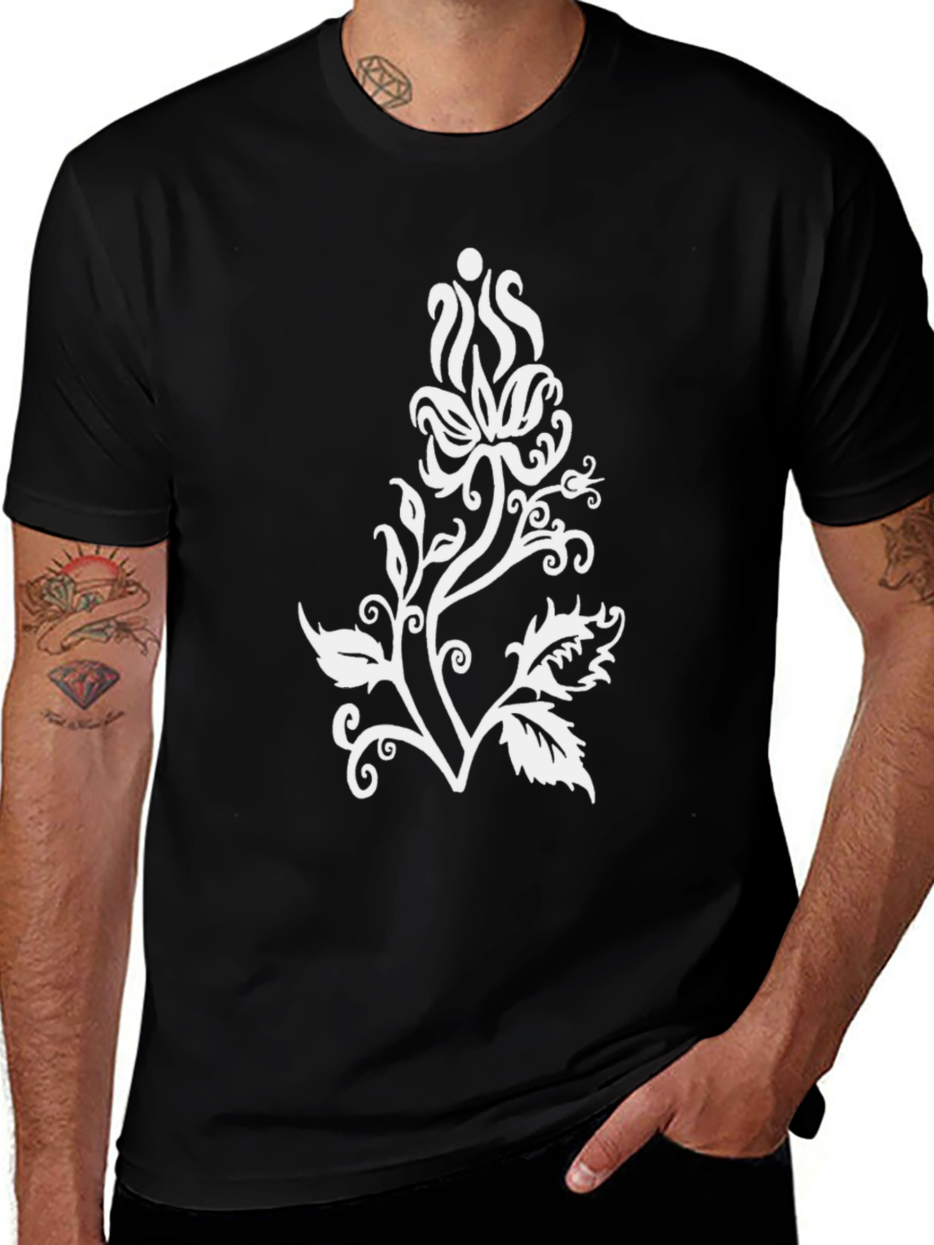 Variant 24 of Floral Graphic Tee - Black Casual T-Shirt