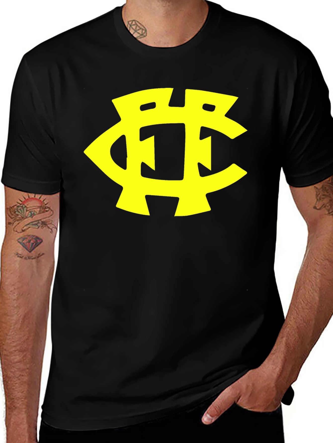 Variant 12 of Black T-Shirt with Yellow Initial Logo Design