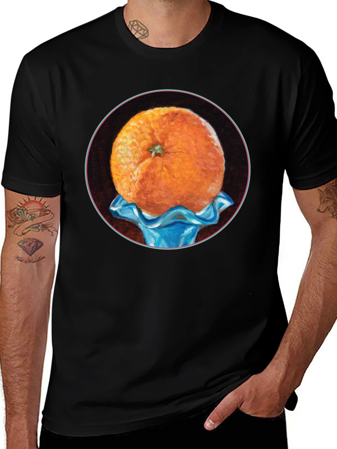 Variant 30 of Orange Still Life Graphic Tee - Unisex Black T-Shirt