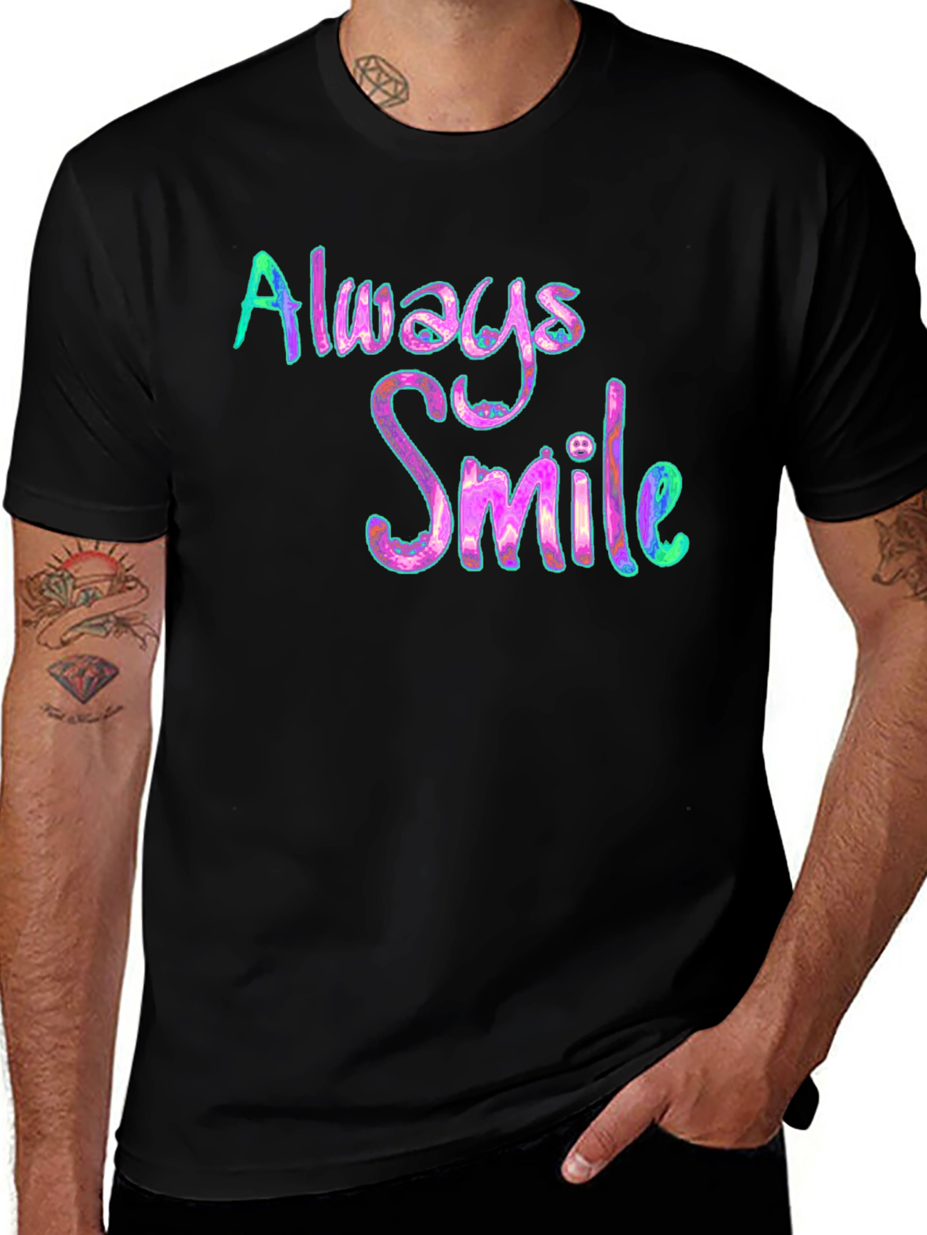 Variant 30 of Always Smile Graphic Tee - Black Cotton Blend