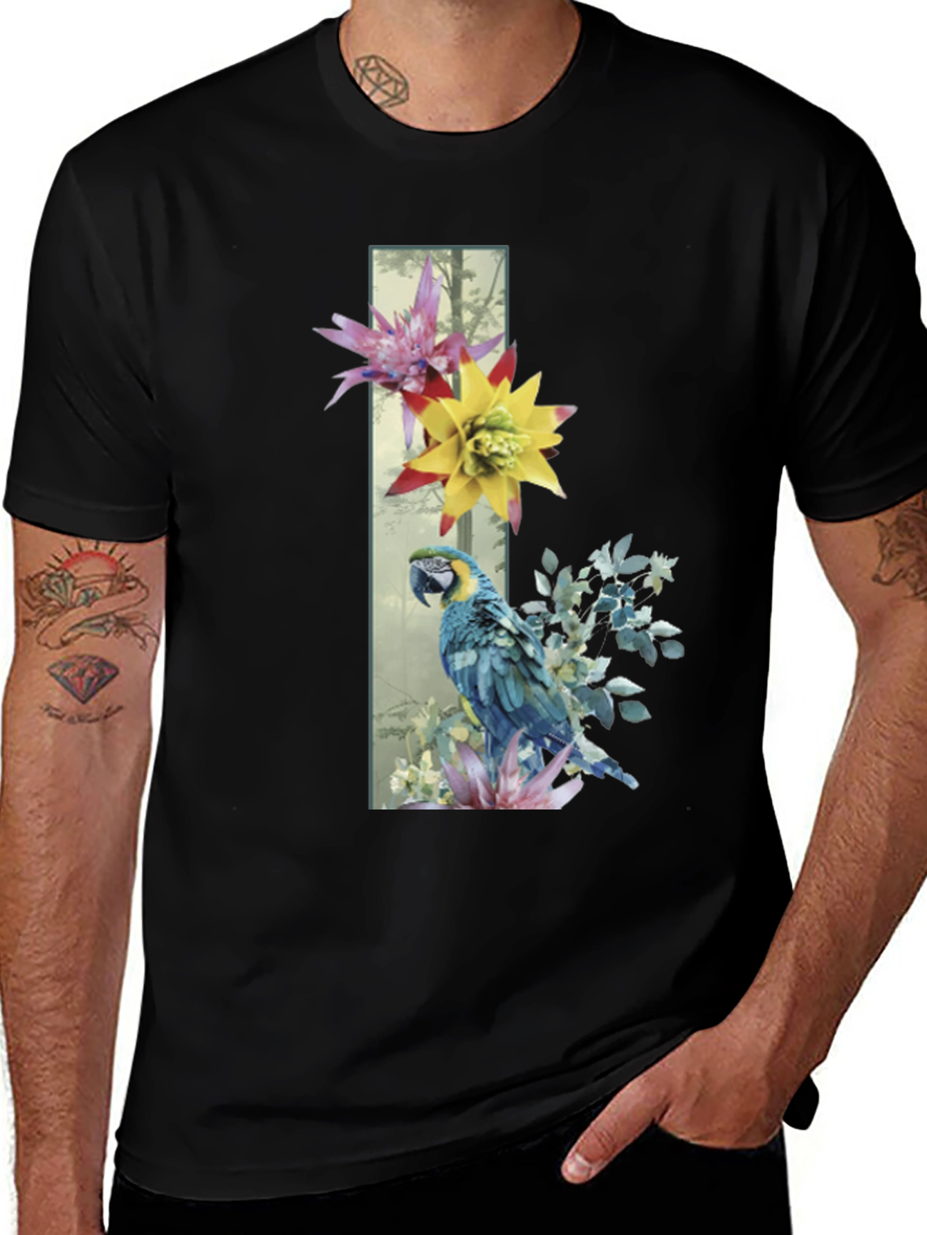 Variant 6 of Parrot & Flowers Graphic Tee