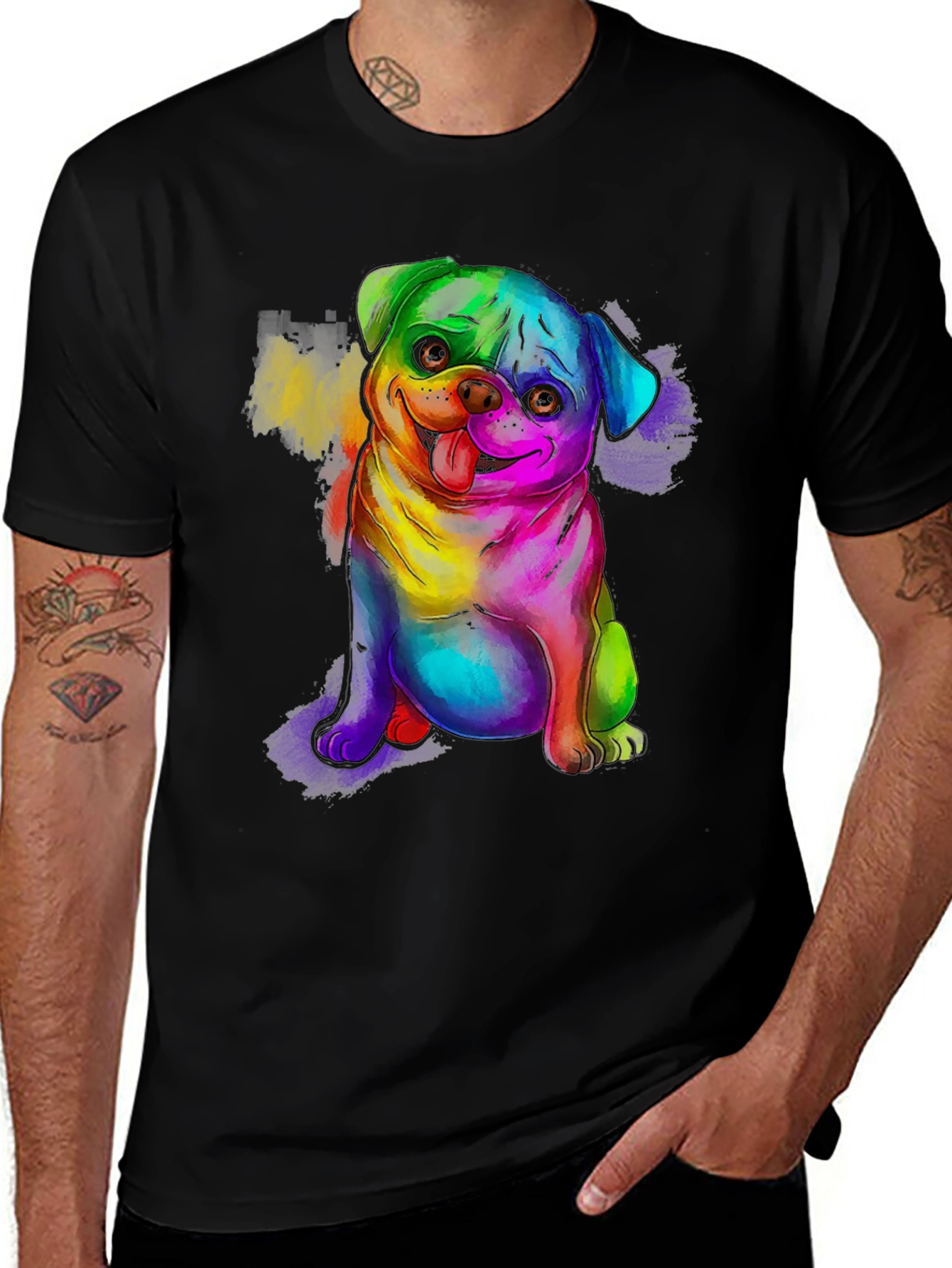 Variant 26 of Rainbow Pug Graphic Tee - Men's Black T-Shirt