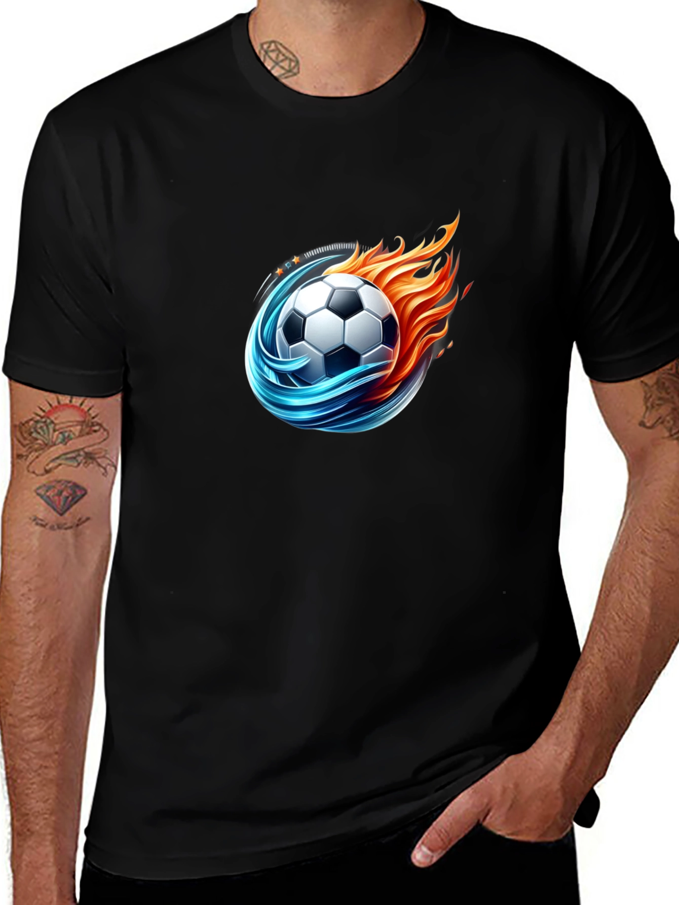 Black Fiery Soccer Ball Graphic Tee - Cool Design main image