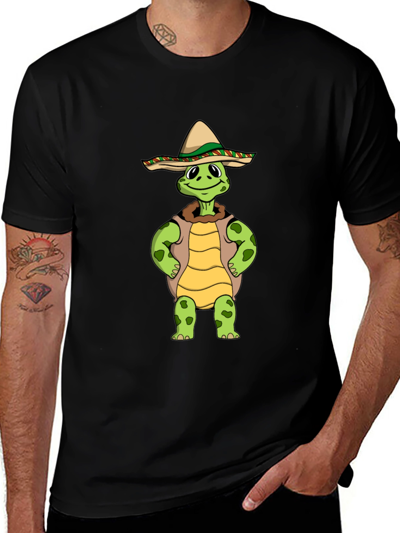 Black Funny Turtle Sombrero Graphic T-Shirt main image