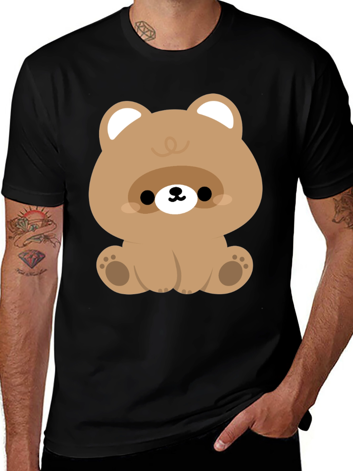 Cute Bear Graphic Black T-Shirt
