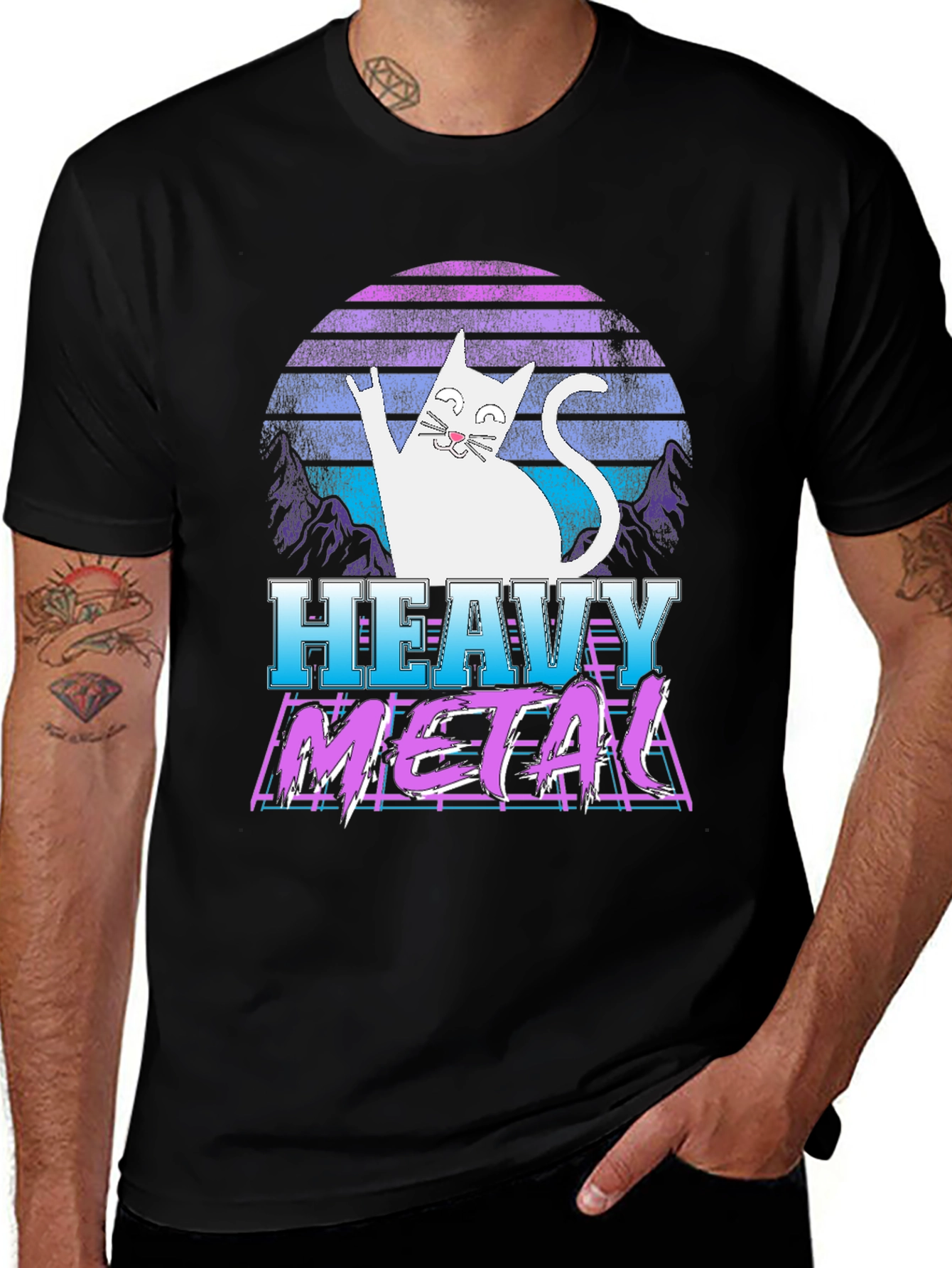 Variant 5 of Retro Heavy Metal Cat T-Shirt