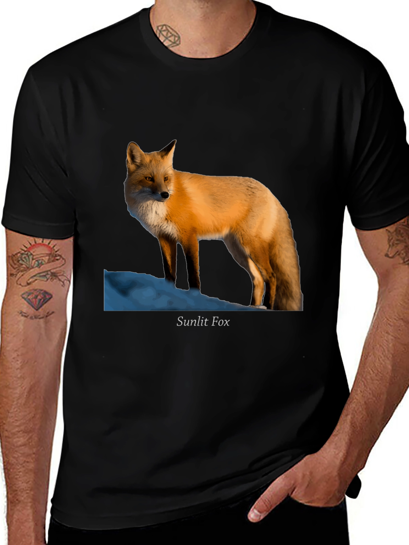 Variant 30 of Sunlit Fox Graphic Tee - Nature Lover's Black T-Shirt