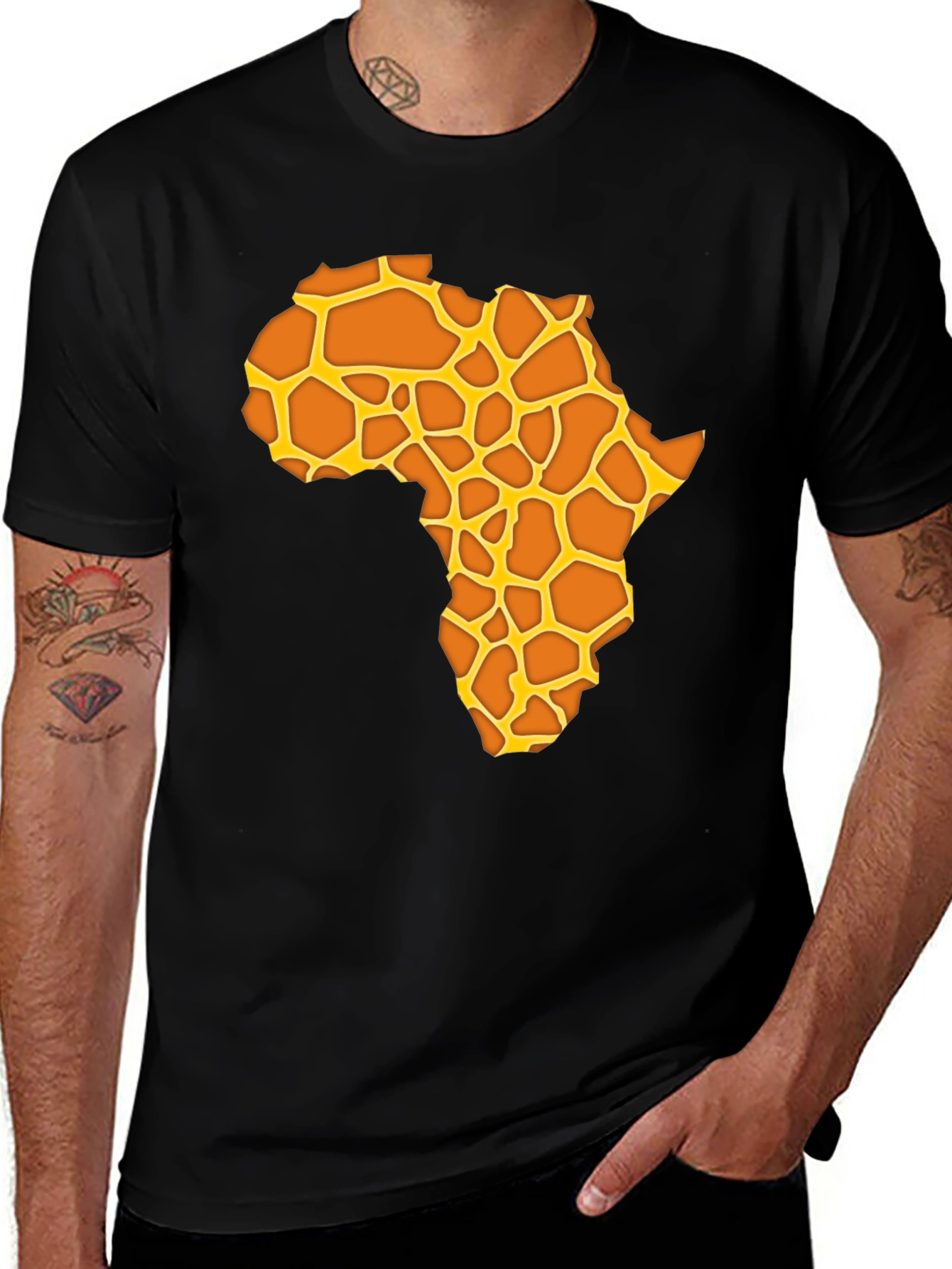 Africa Giraffe Print T-Shirt - Black Casual Tee