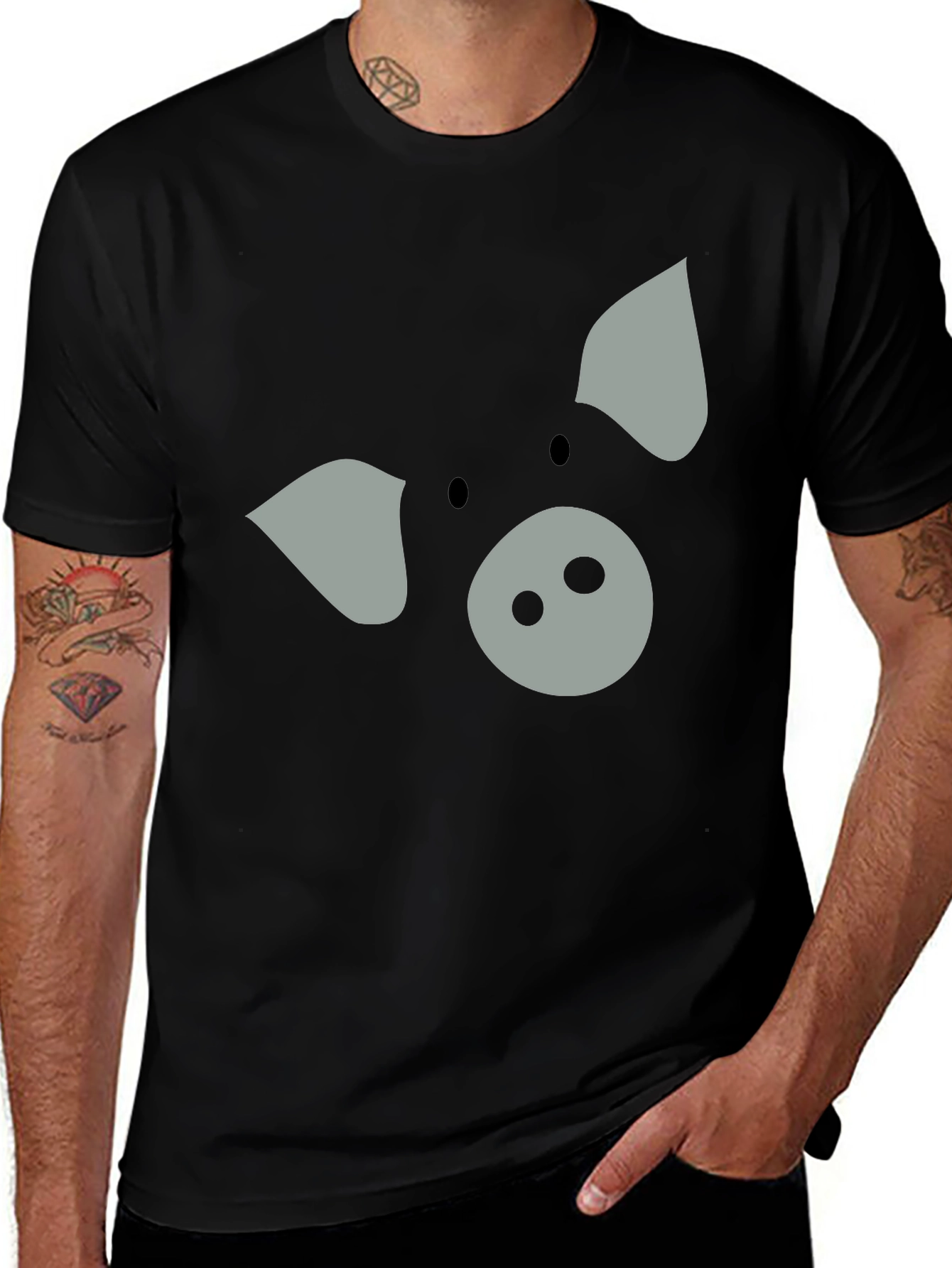 Variant 23 of Pig Face Graphic T-Shirt - Black, Cute Animal Design