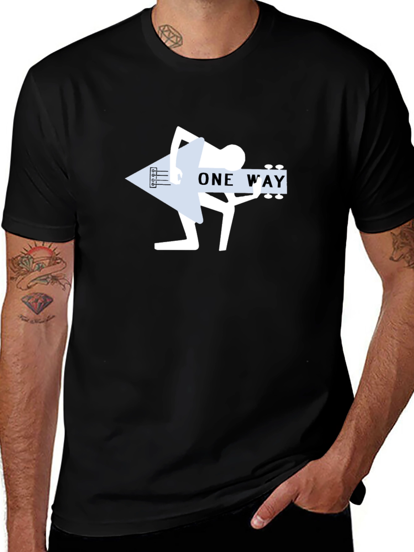 Variant 12 of One Way Guitar Player Black T-Shirt