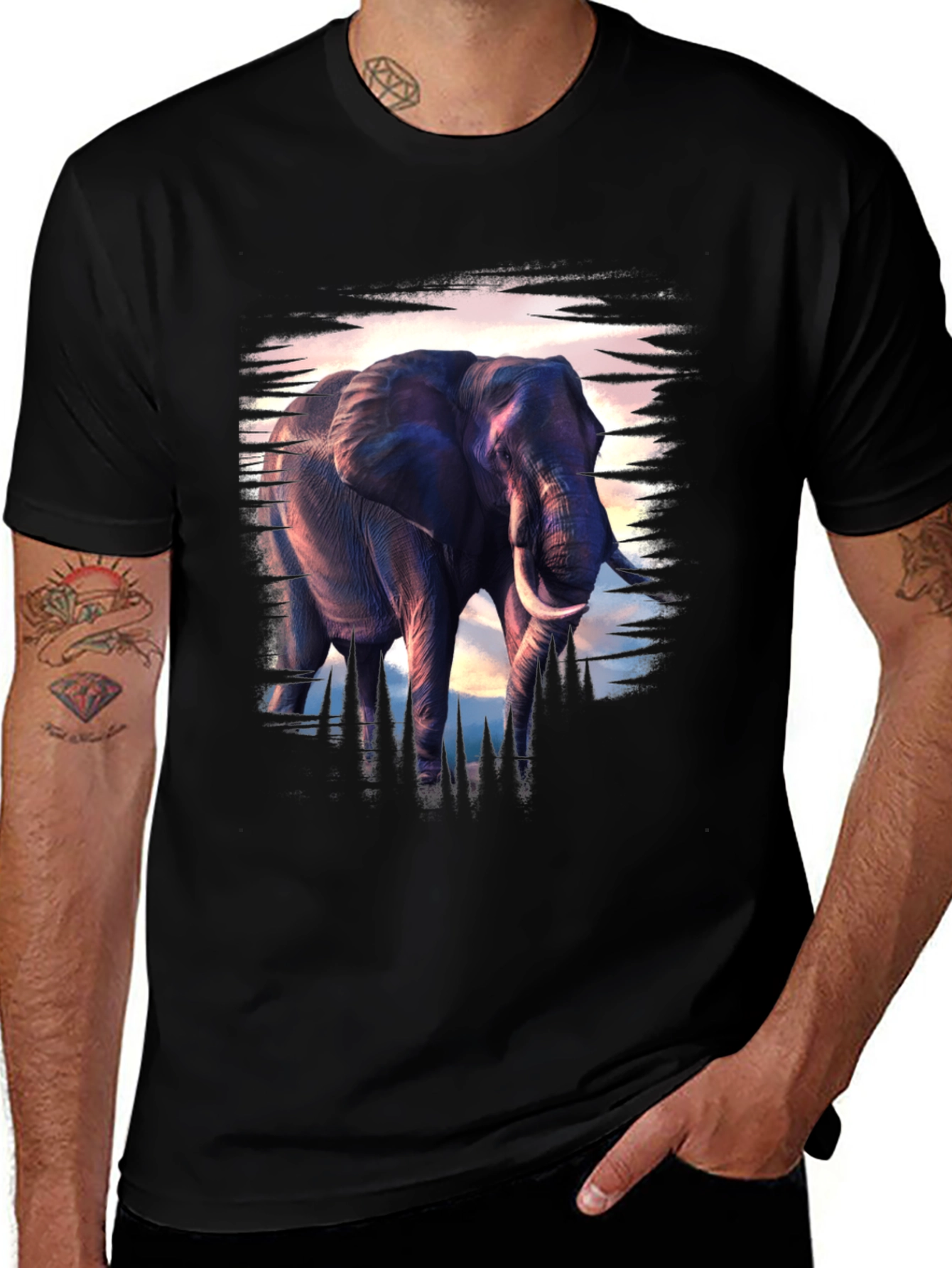 Variant 24 of Elephant Graphic T-Shirt - Men's Black Tee