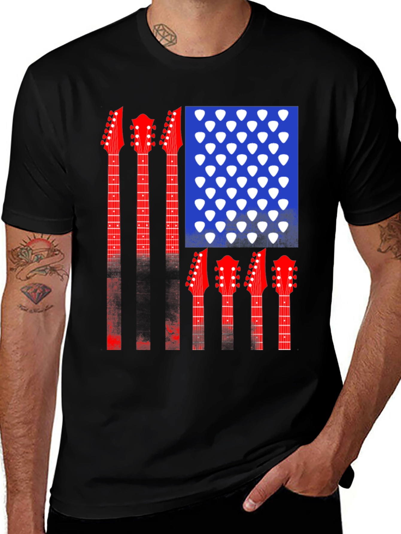 Variant 19 of Guitar USA Flag Graphic T-Shirt