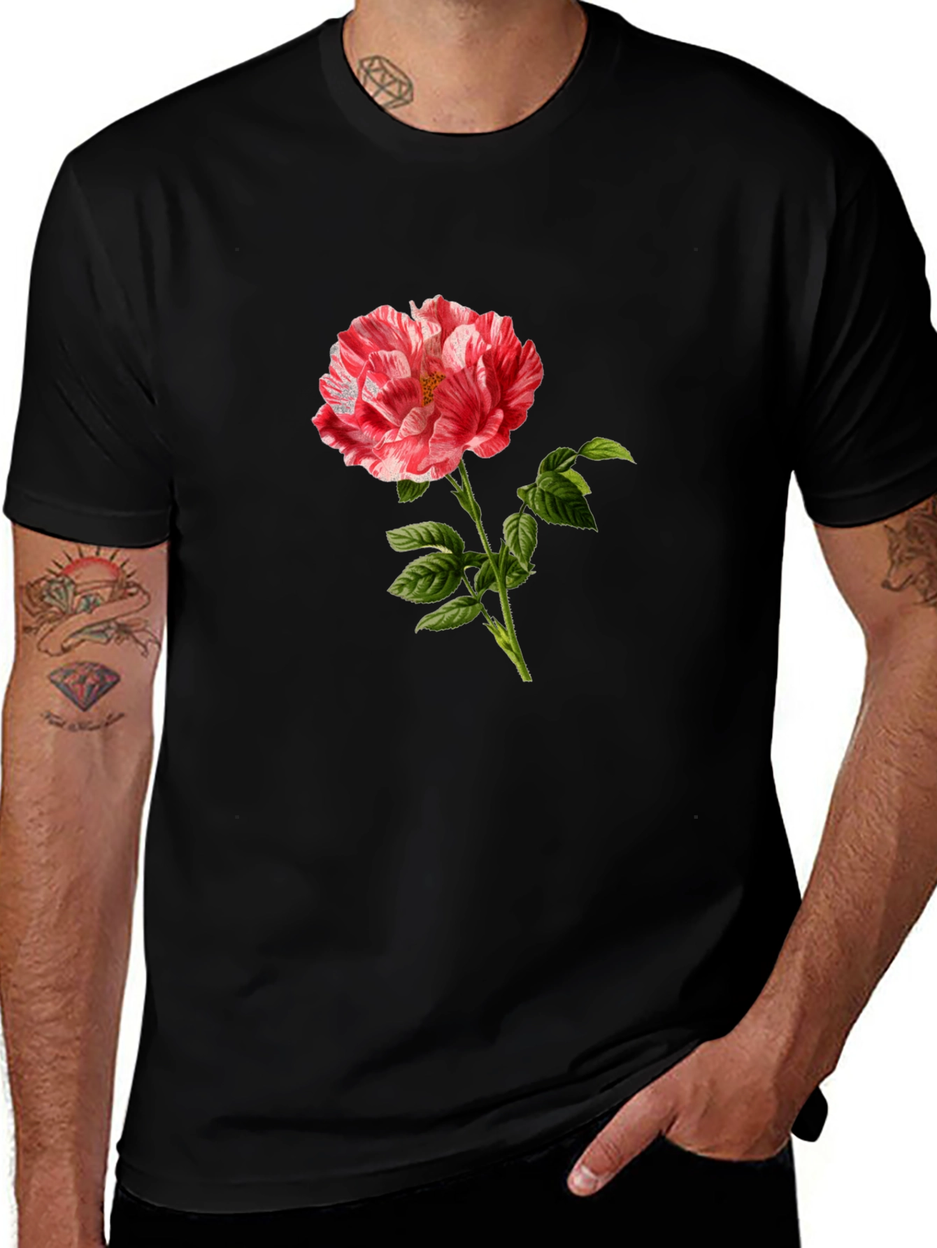 Variant 16 of Floral Print Black T-Shirt