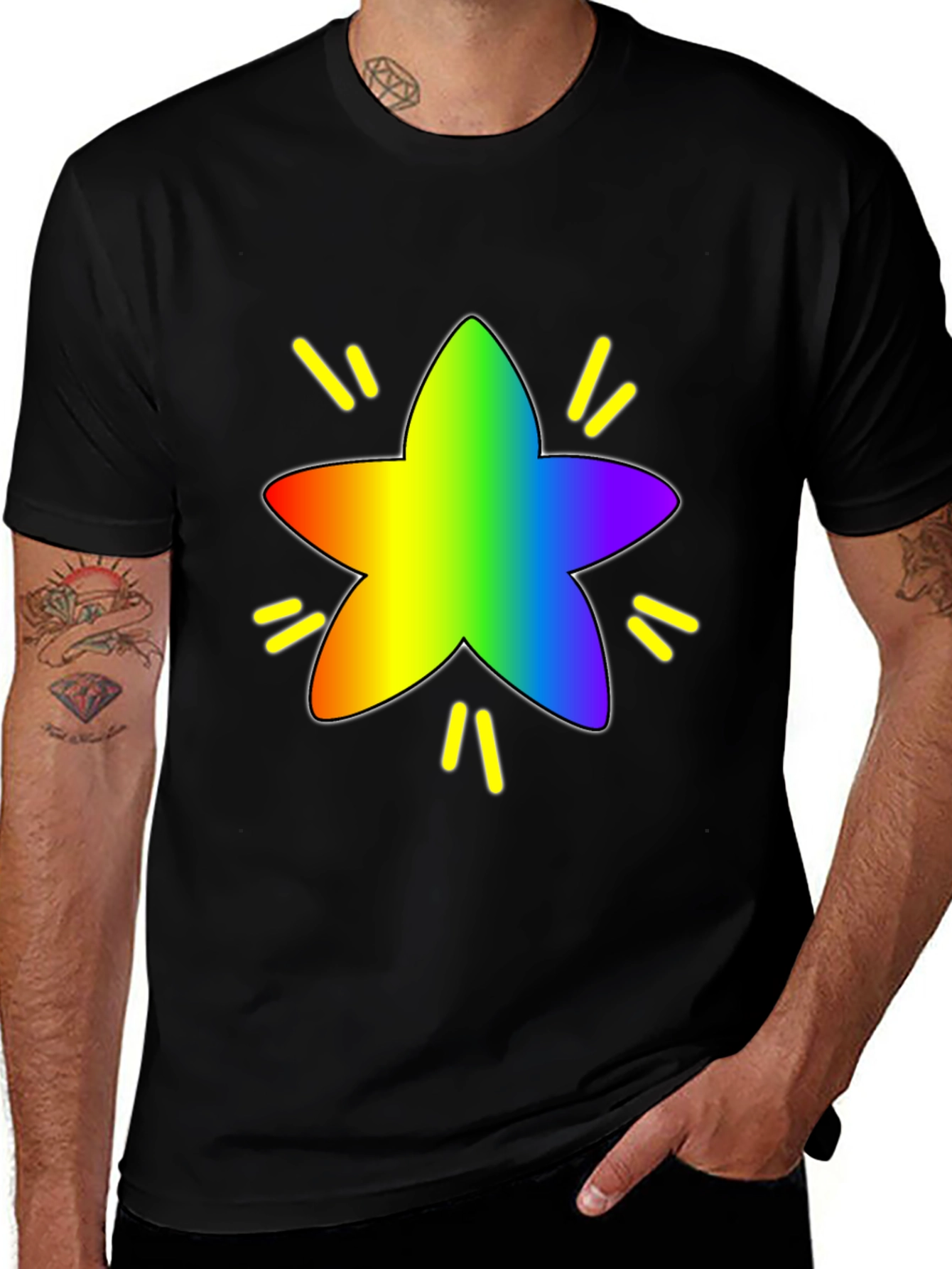 Variant 12 of Rainbow Star Graphic Tee - Black