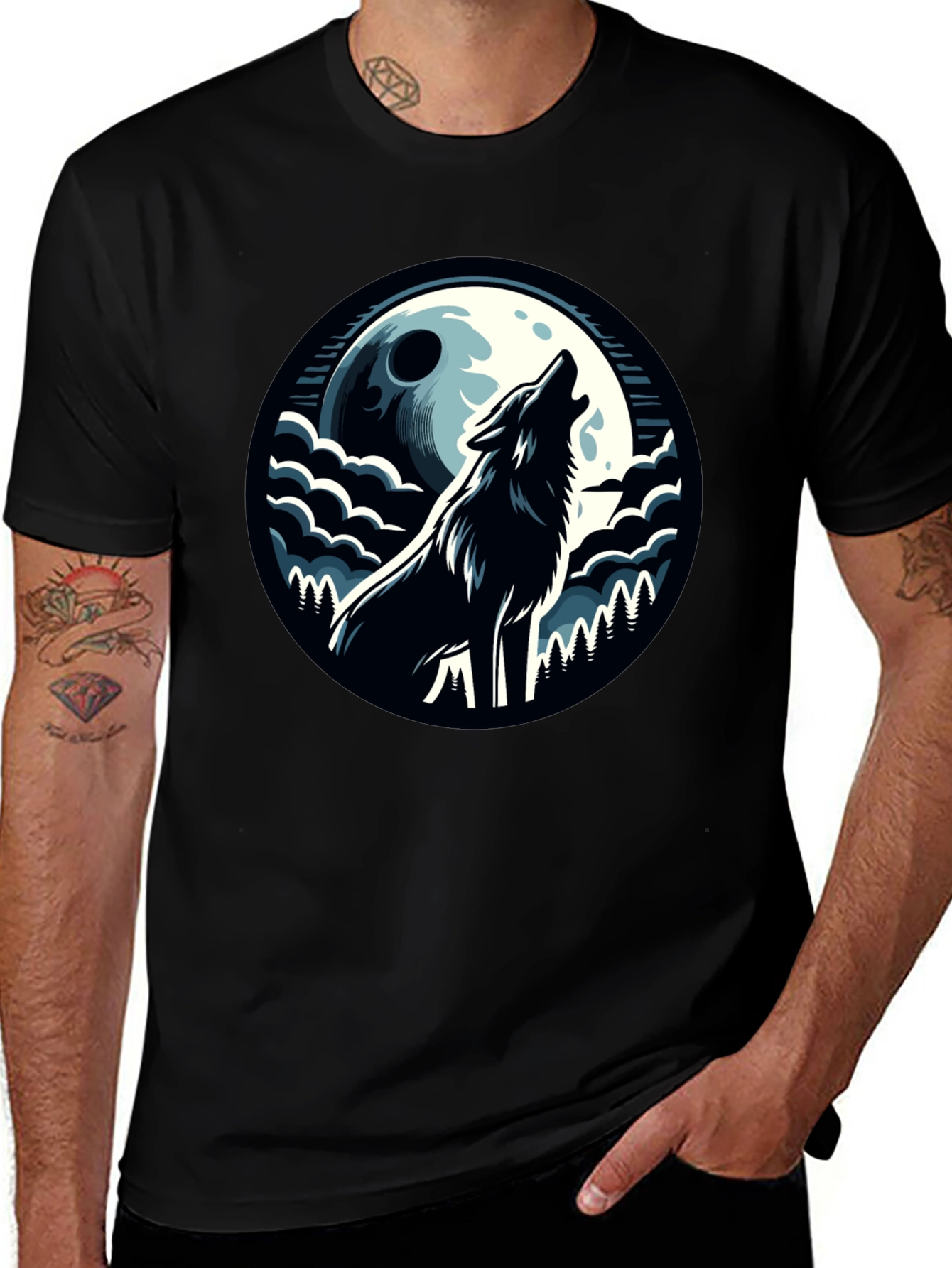 Variant 29 of Wolf Howling at Moon Graphic Tee