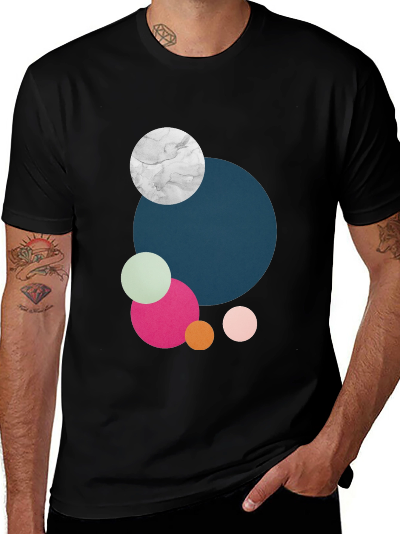 Variant 28 of Modern Abstract Circles Graphic Tee - Black
