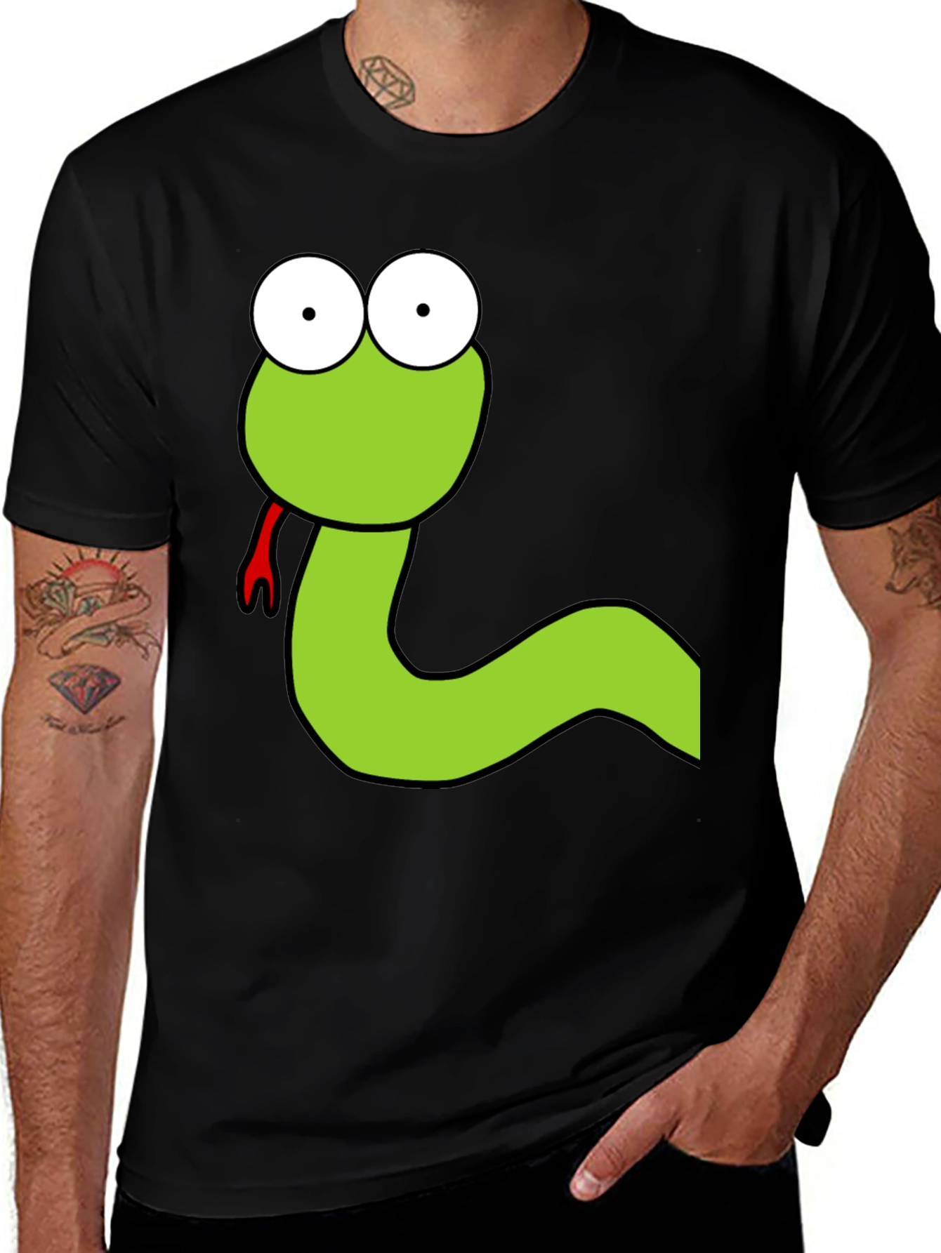 Variant 8 of Funny Snake Graphic T-Shirt - Black Cotton Tee