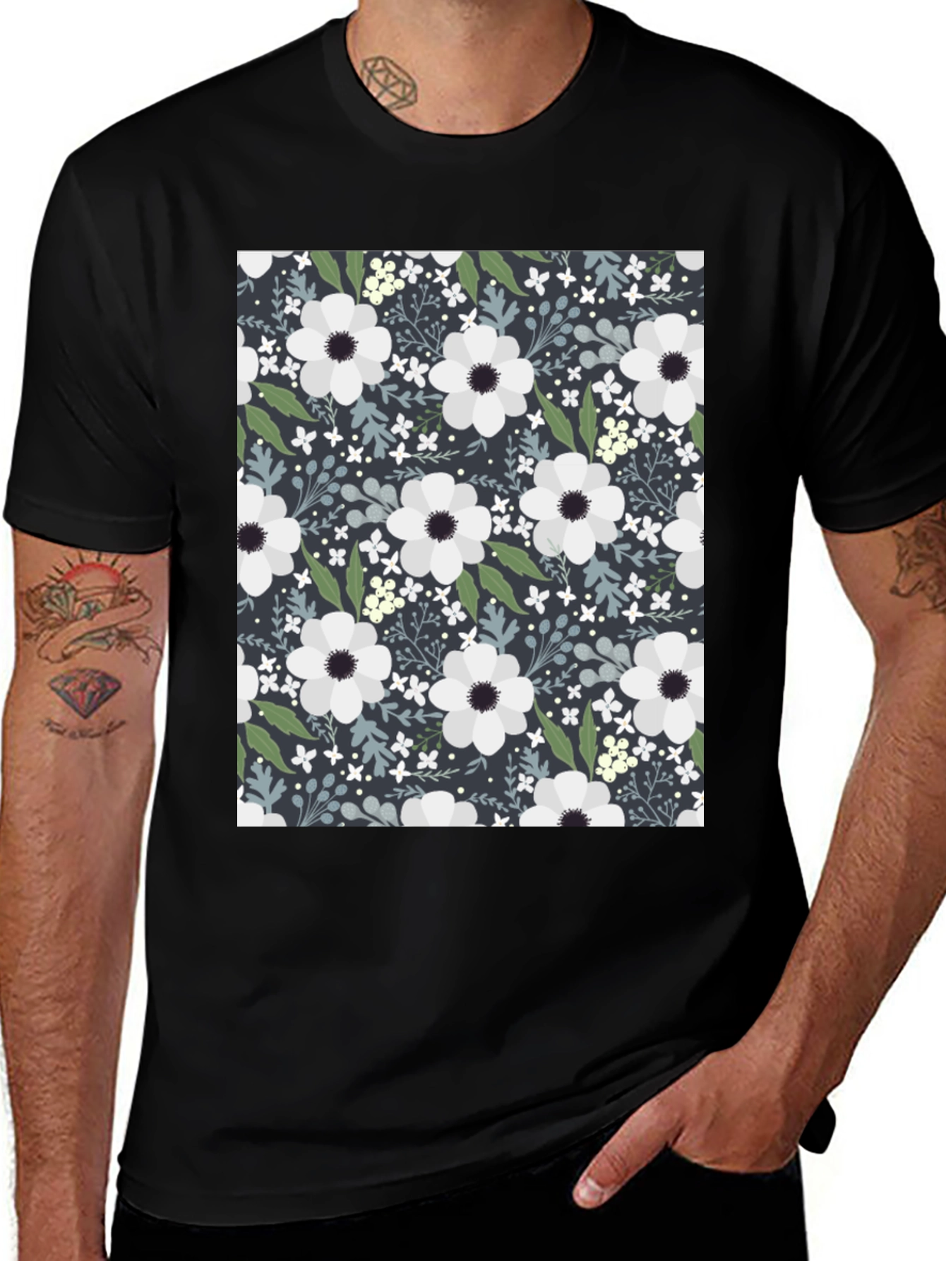 Variant 23 of Floral Print Crew Neck T-Shirt - Casual & Stylish