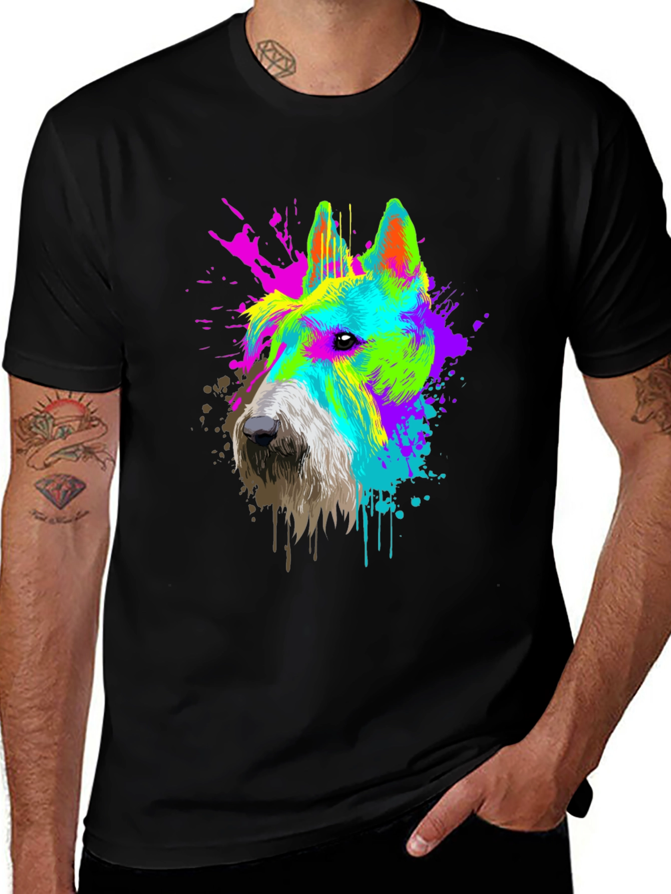 Variant 28 of Neon Dog Graphic Print Black T-Shirt