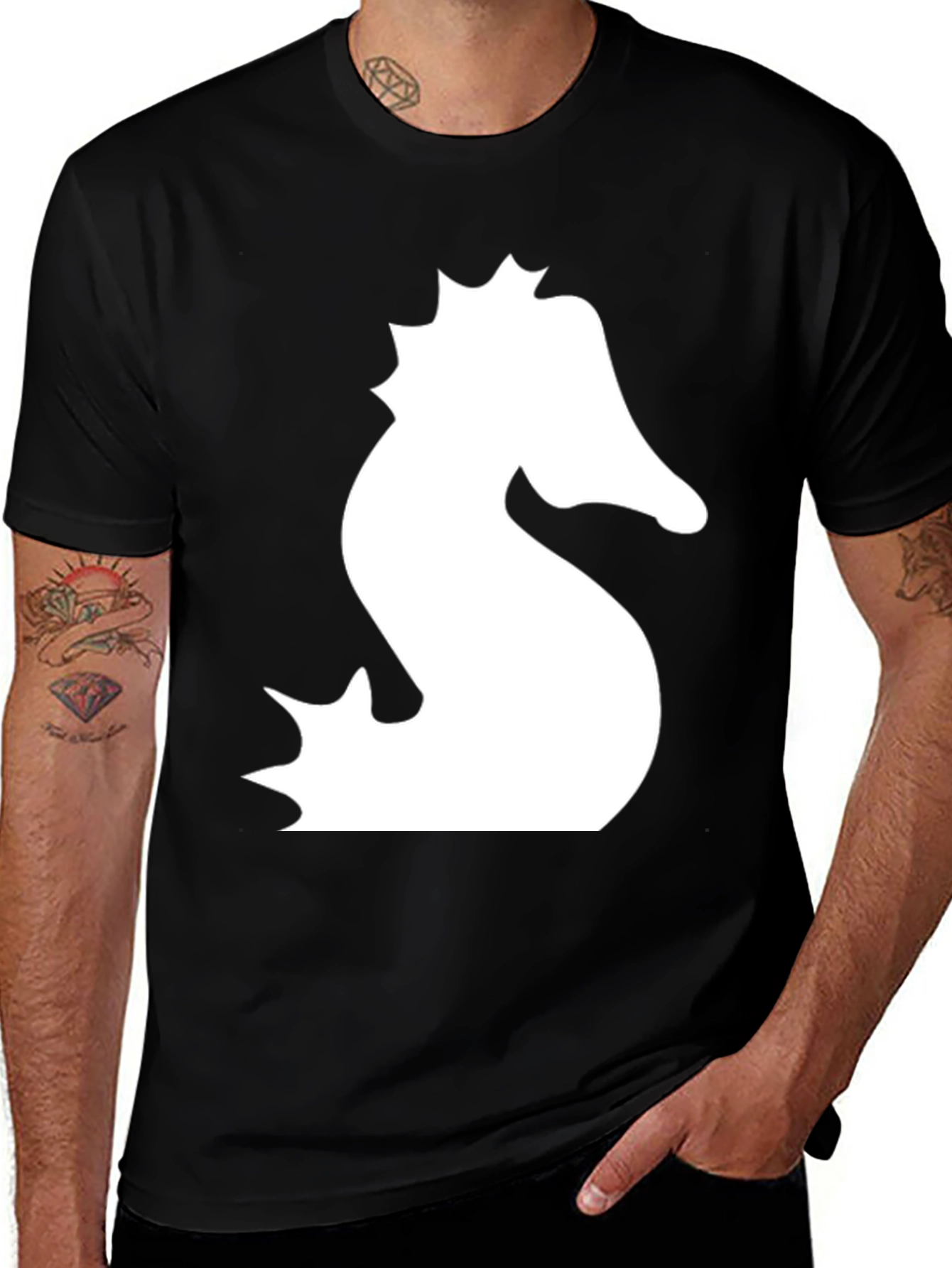 Variant 27 of Black T-Shirt with White Seahorse Graphic