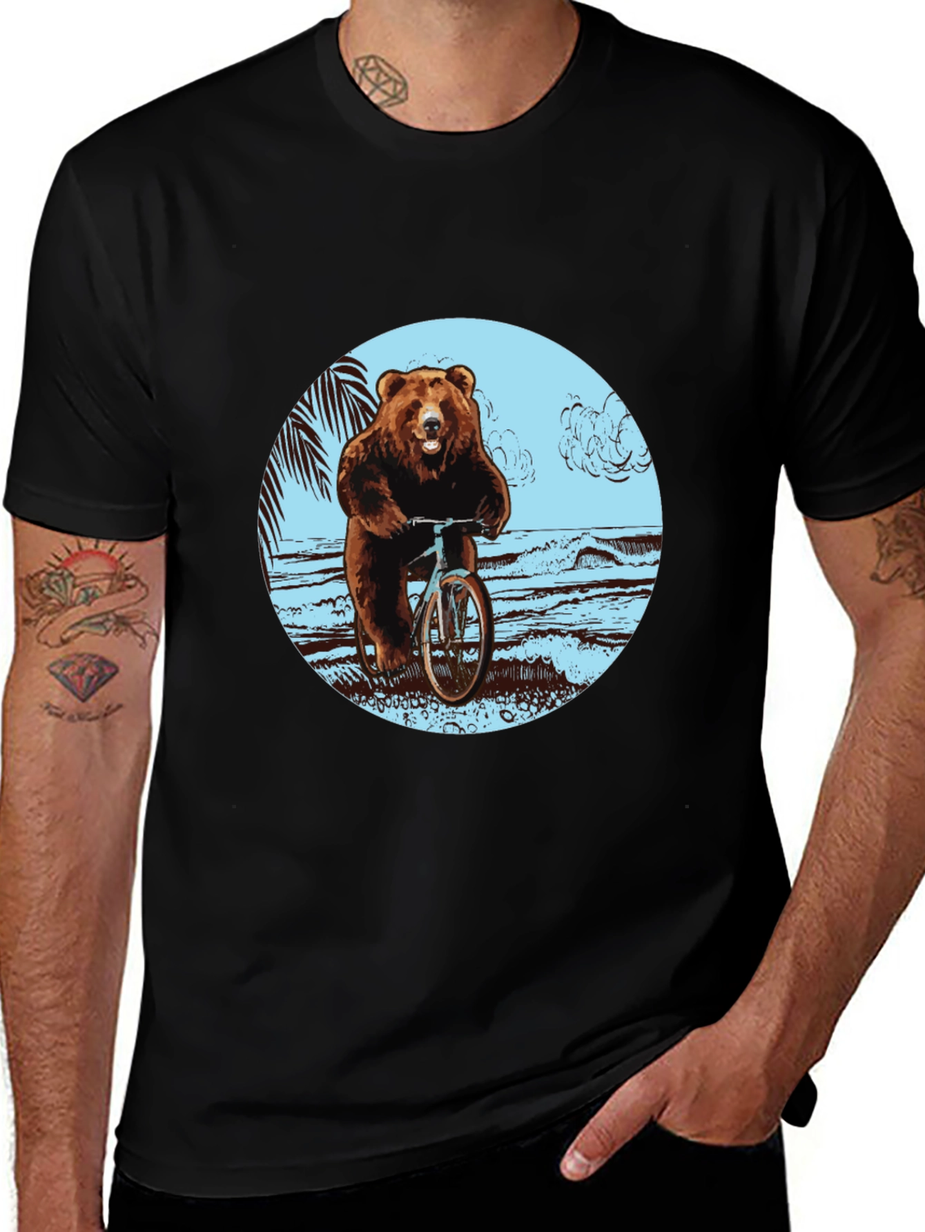 Variant 2 of Bear on Bike Graphic Tee - Black Cotton T-Shirt