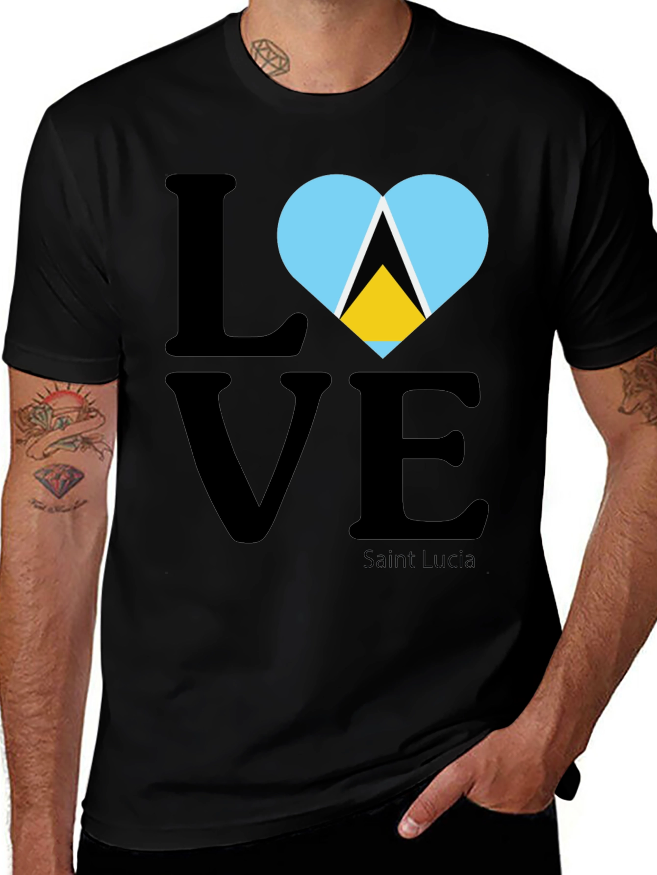 Saint Lucia Flag Love T-Shirt - Black