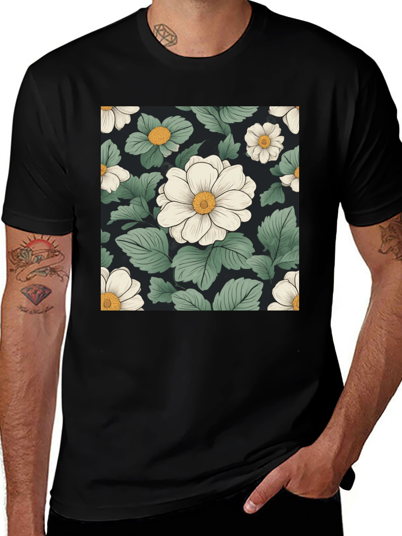 Variant 23 of Floral Print T-Shirt - Black